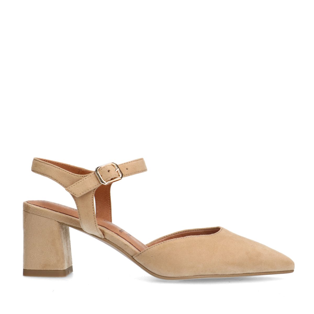 No Stress Beigefarbene Slingbackpumps Aus Veloursleder