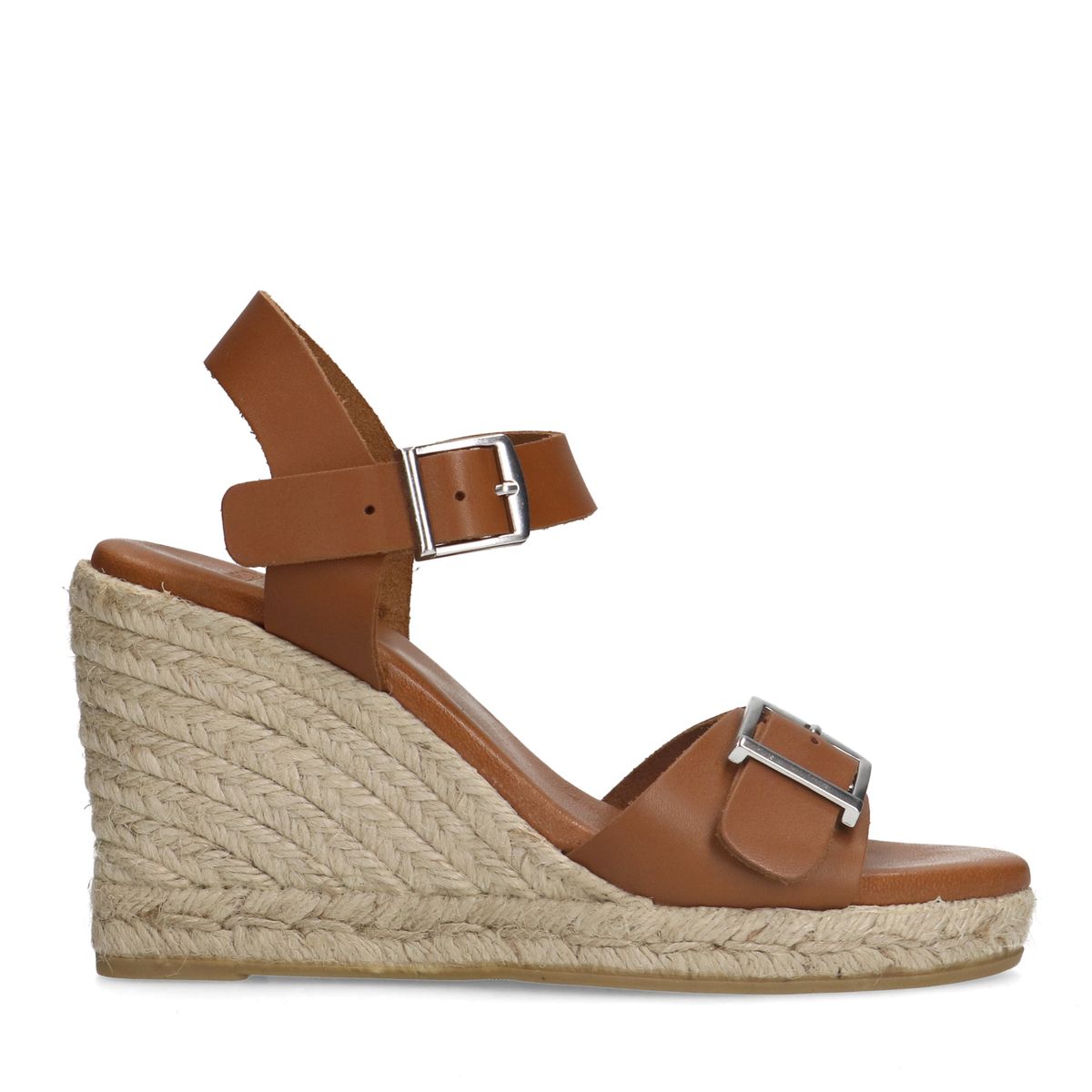 Cognac leren sleehakken met gesp