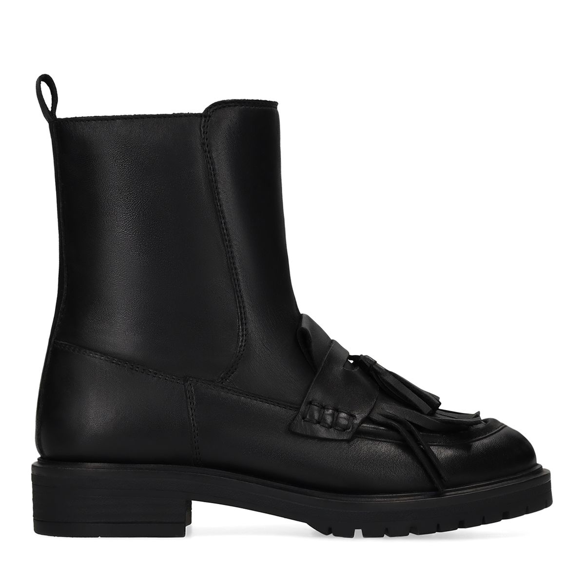 Zwarte leren enkellaarsjes met franjes