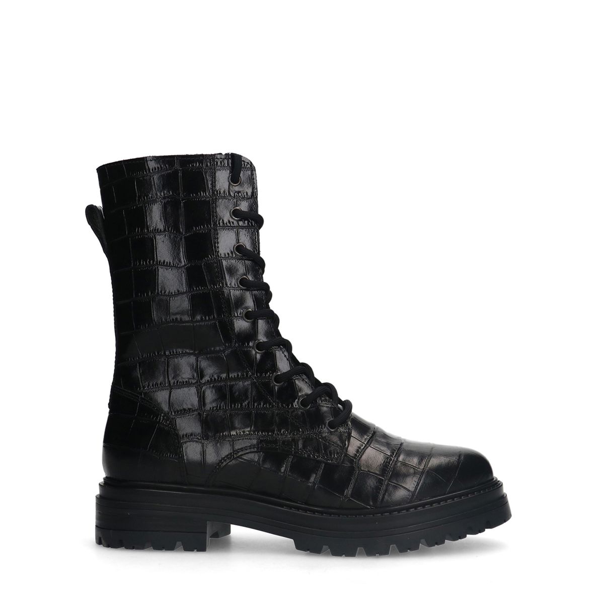 Zwarte leren croco veterlaarsjes