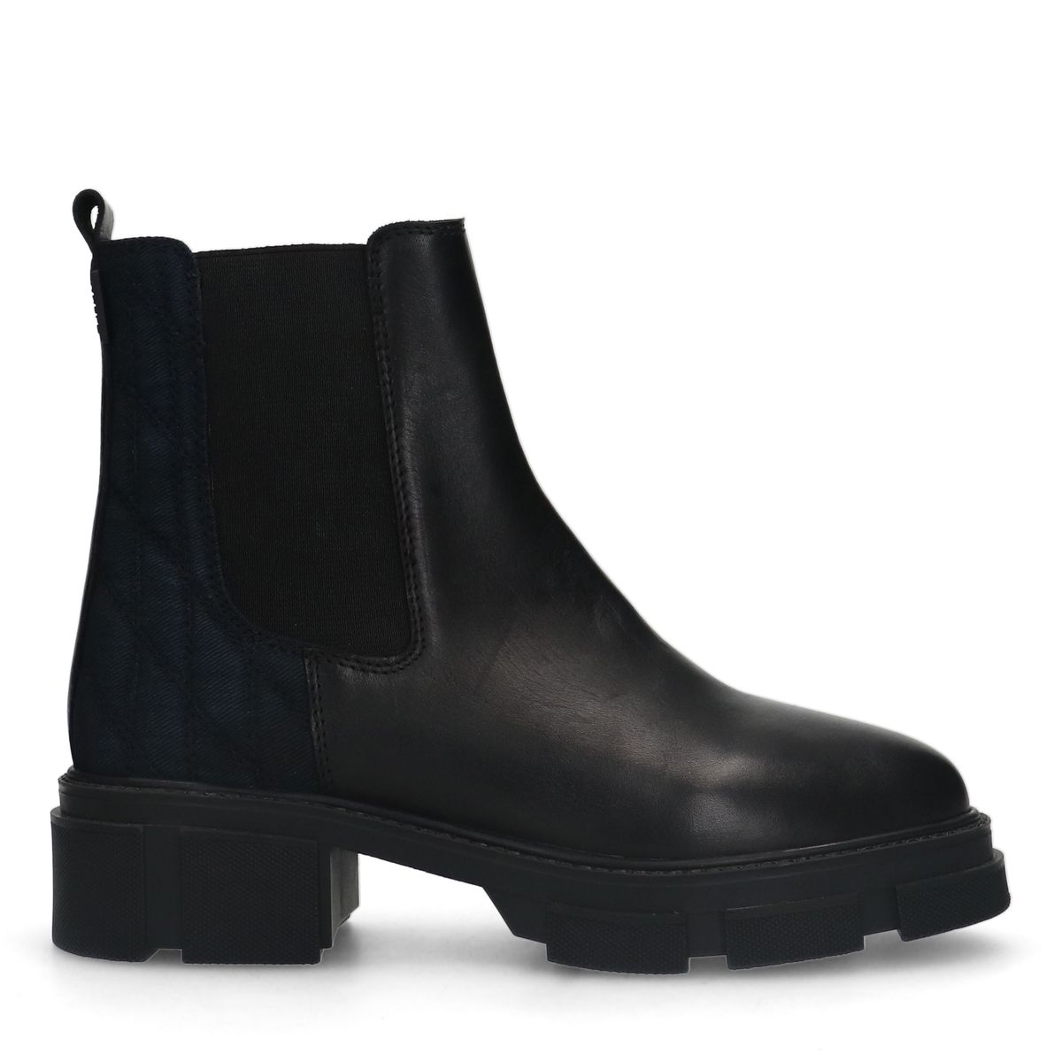 Zwarte leren chelsea boots met stoffen achterkant