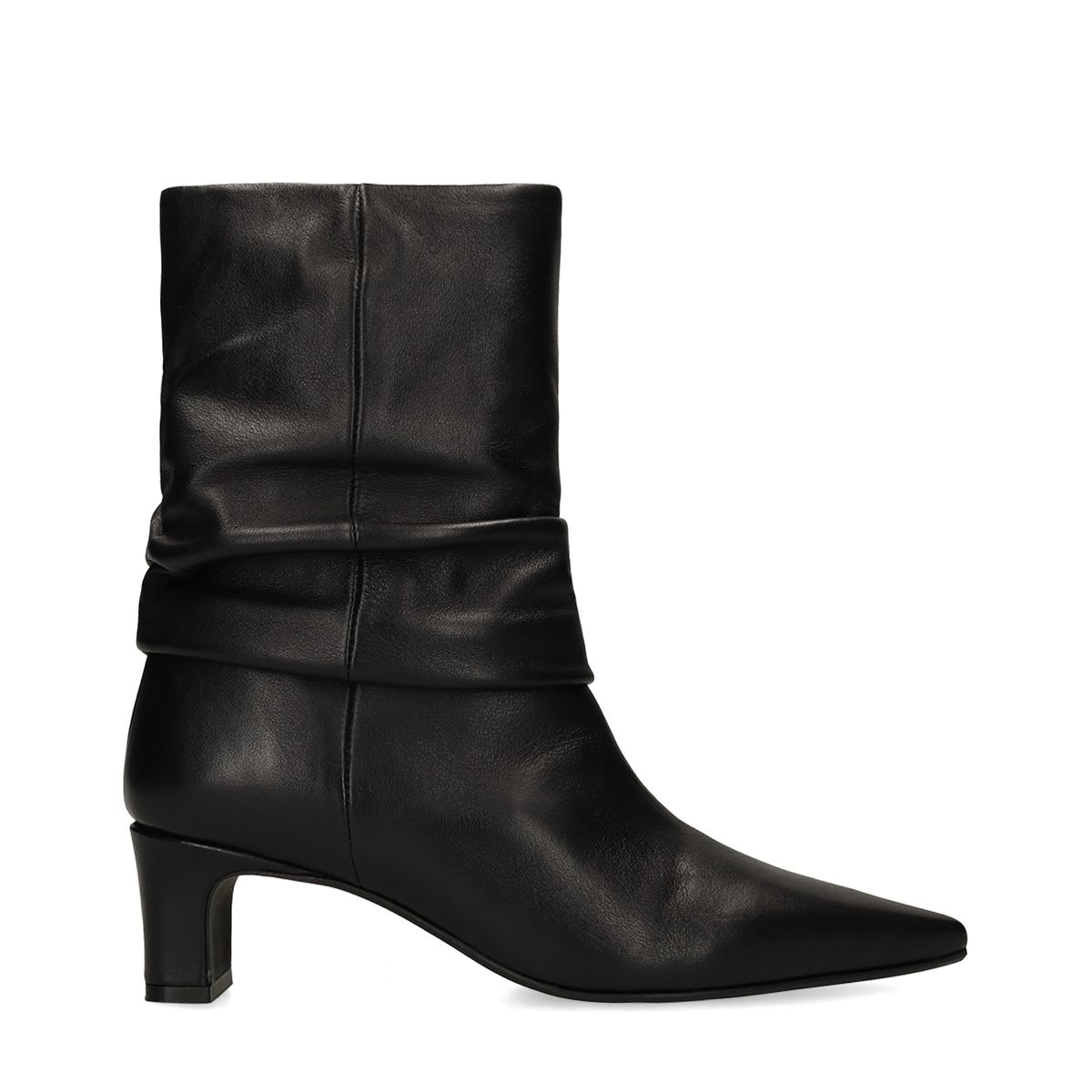 Manfield Zwarte Leren Slouchy Enkellaarsjes Met Hak