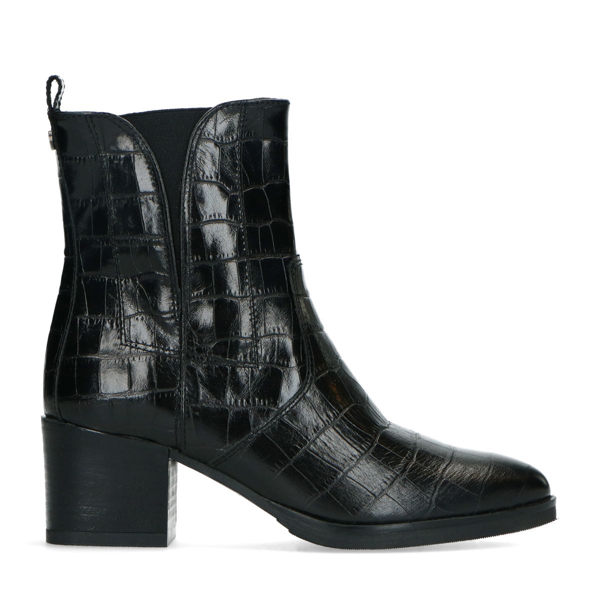 Zwarte enkellaarsjes met crocoprint