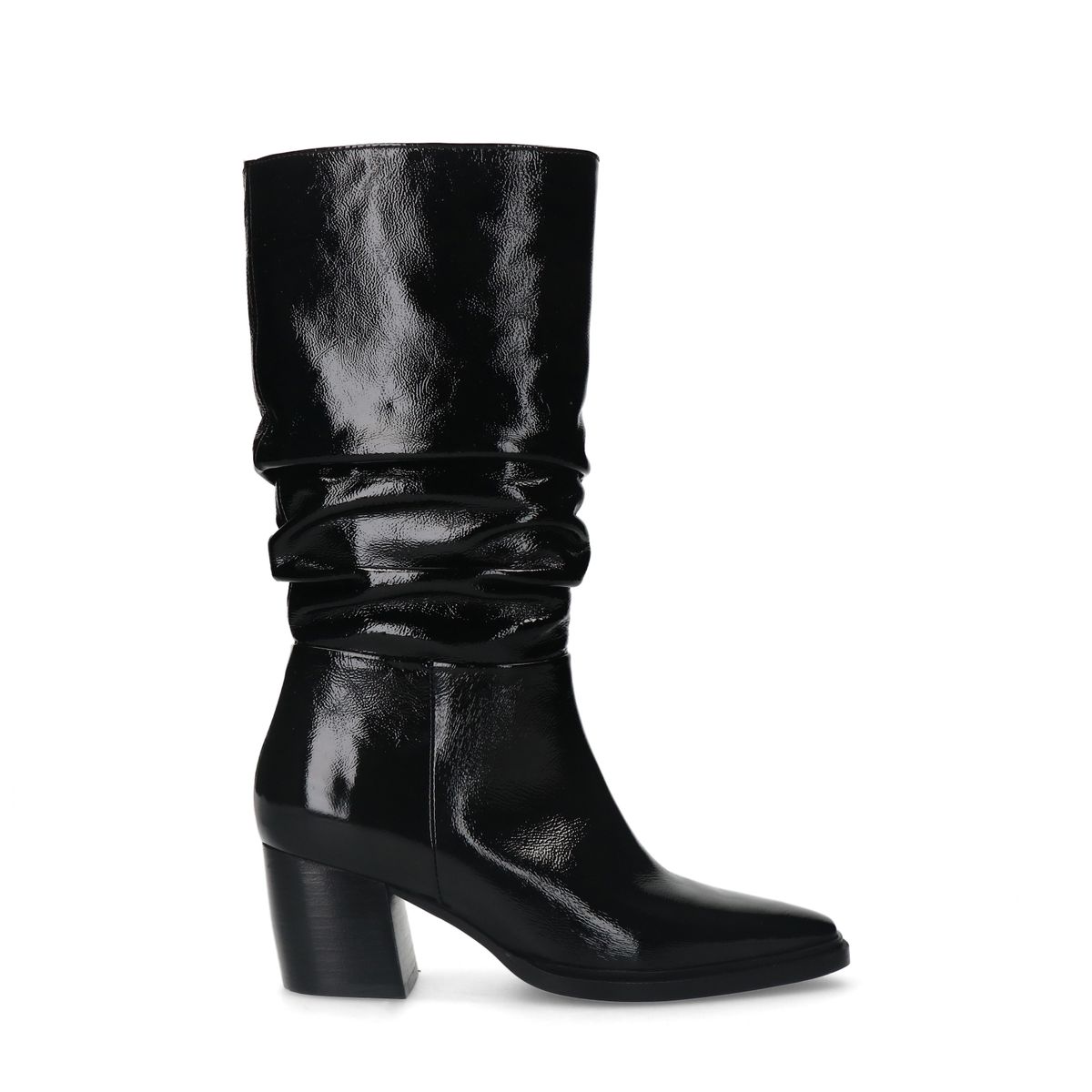 Zwarte leren laklaarzen met hak