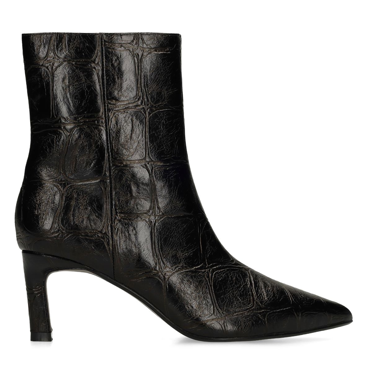 Manfield Zwarte Leren Turtle Print Enkellaarsjes