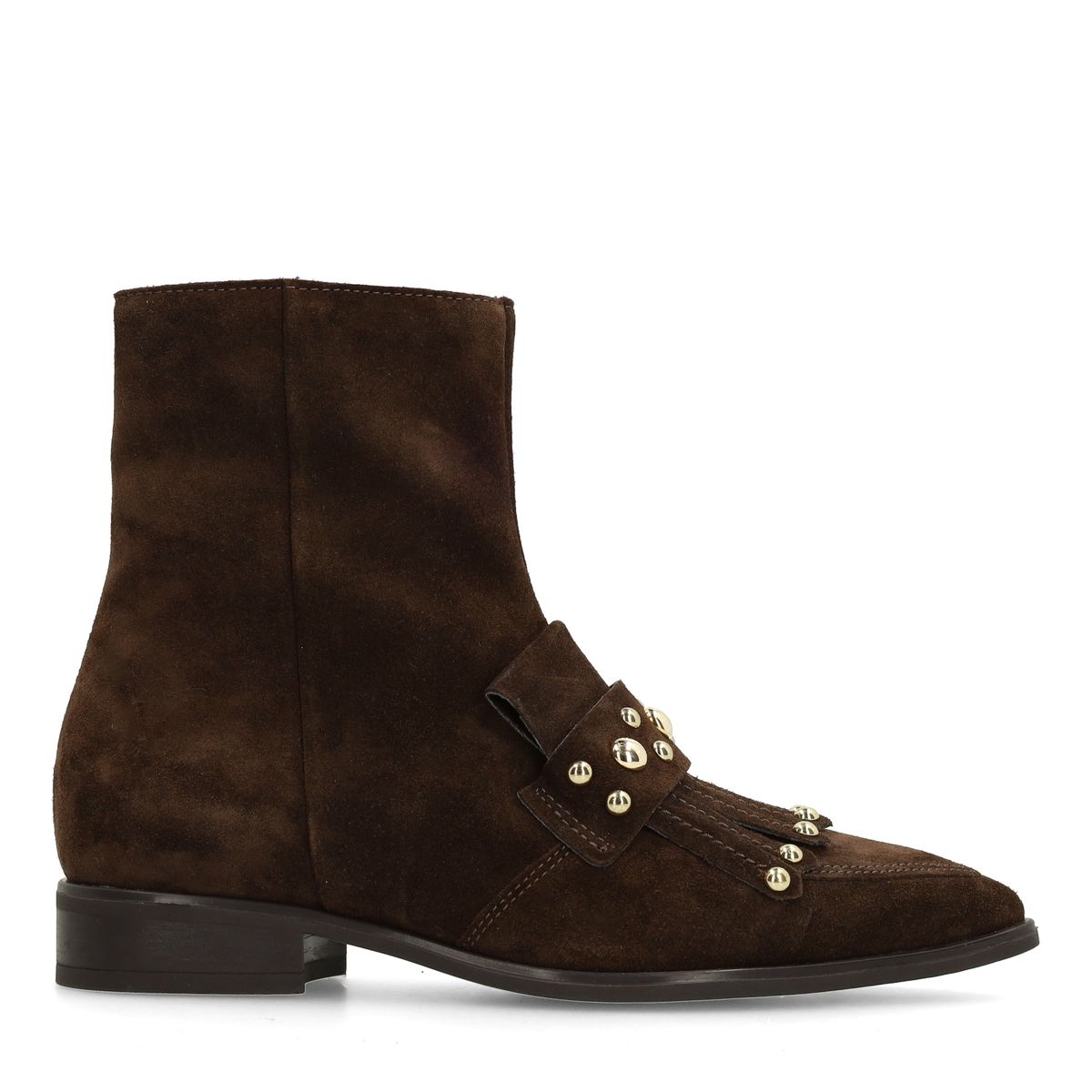 Donkerbruine suède enkellaarsjes met studs