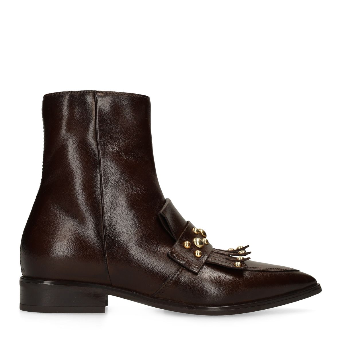 Manfield Braune Lederstiefeletten Mit Nieten