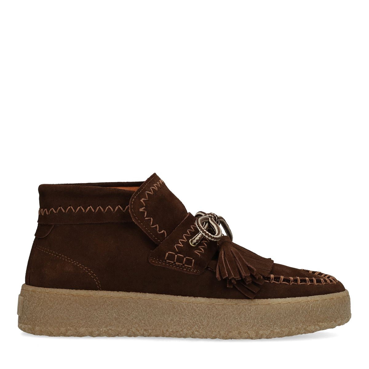 Manfield Donkerbruine Suède Boots Met Franjes