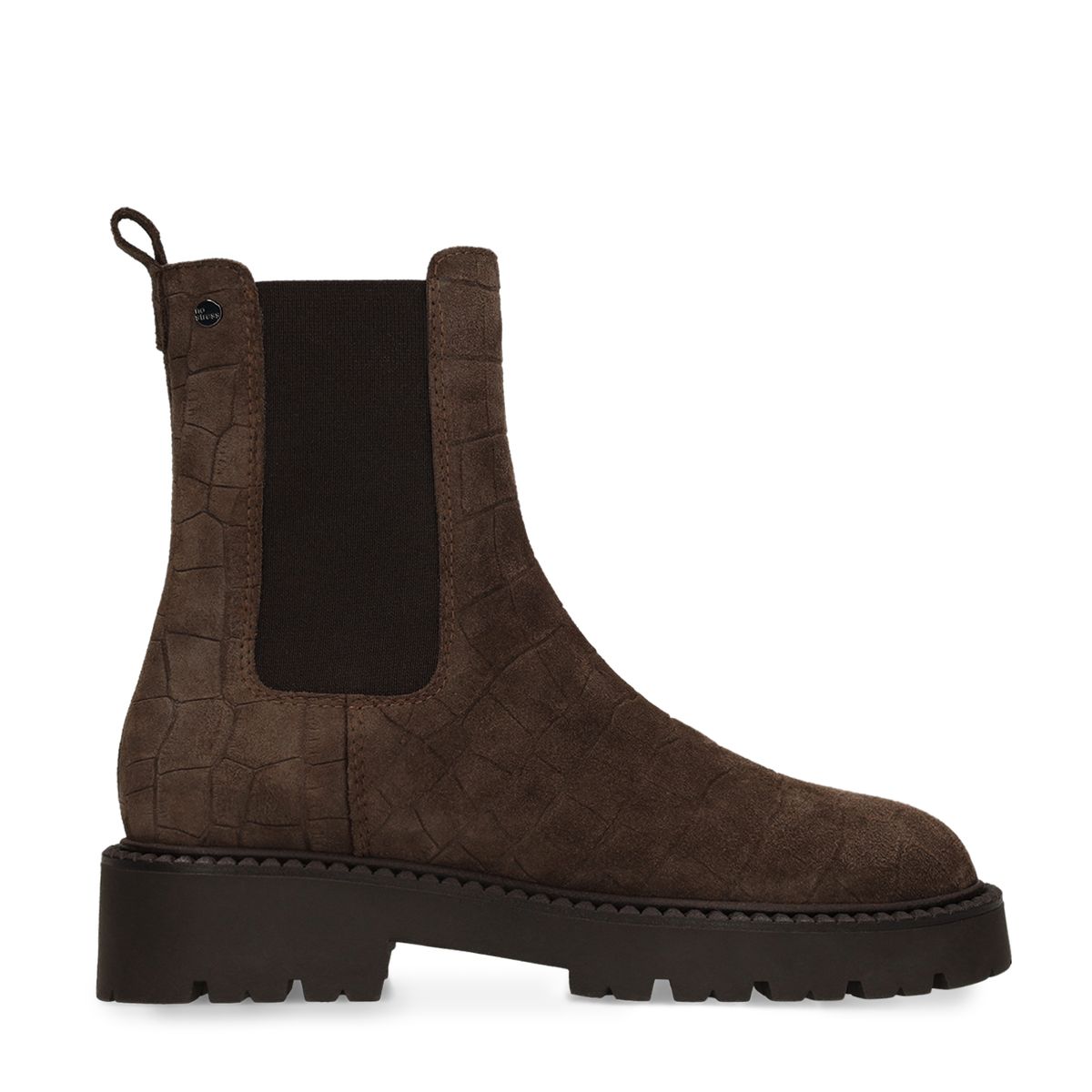 Donkerbruine suède croco chelsea boots