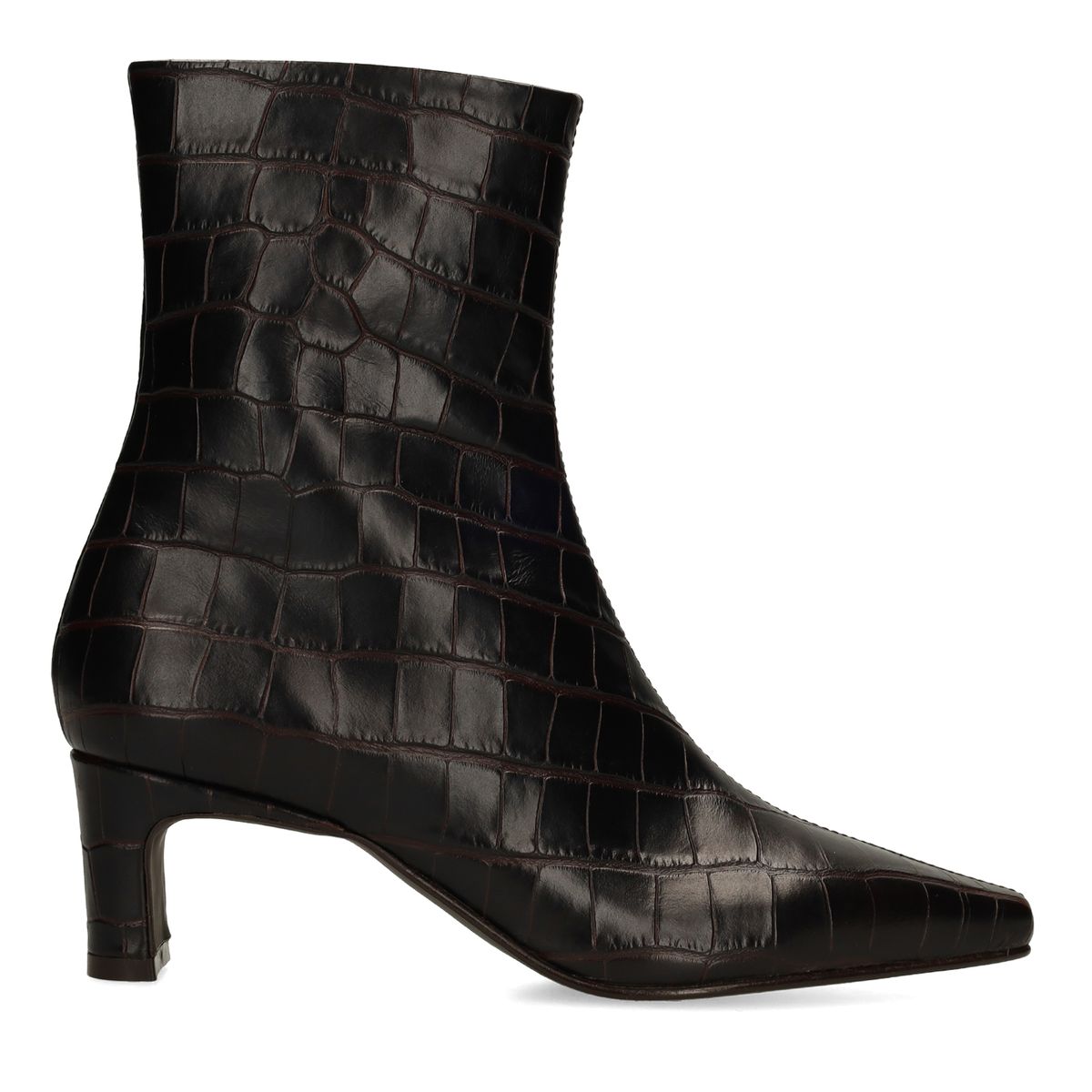 Manfield Dunkelbraune Lederstiefeletten Mit Absatz