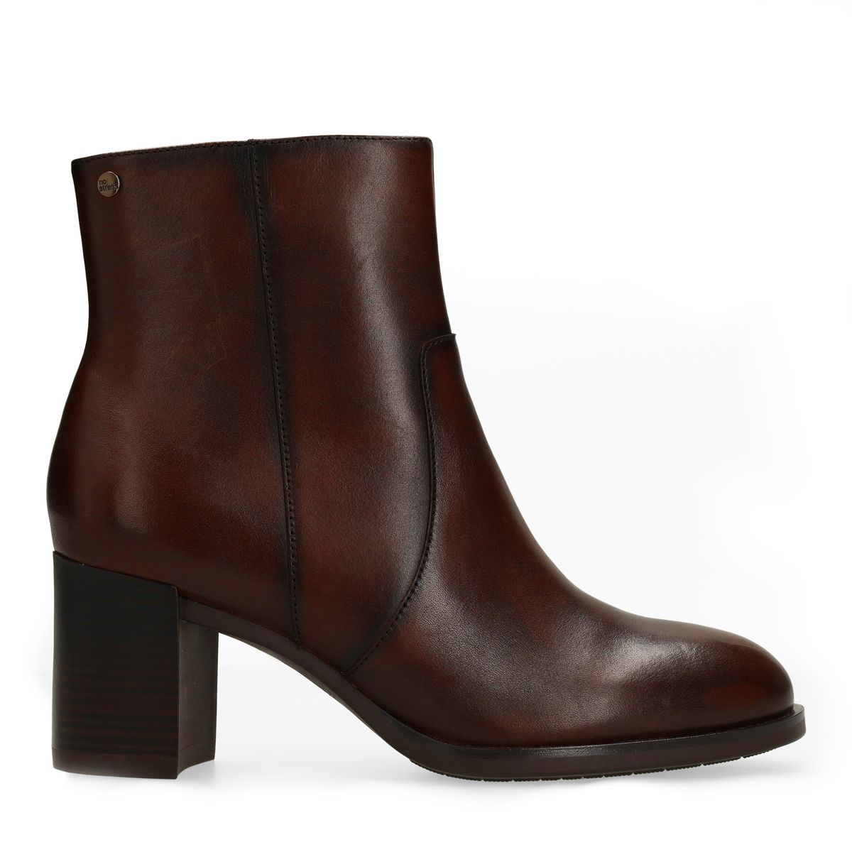 Donkerbruine leren enkellaarsjes met hak