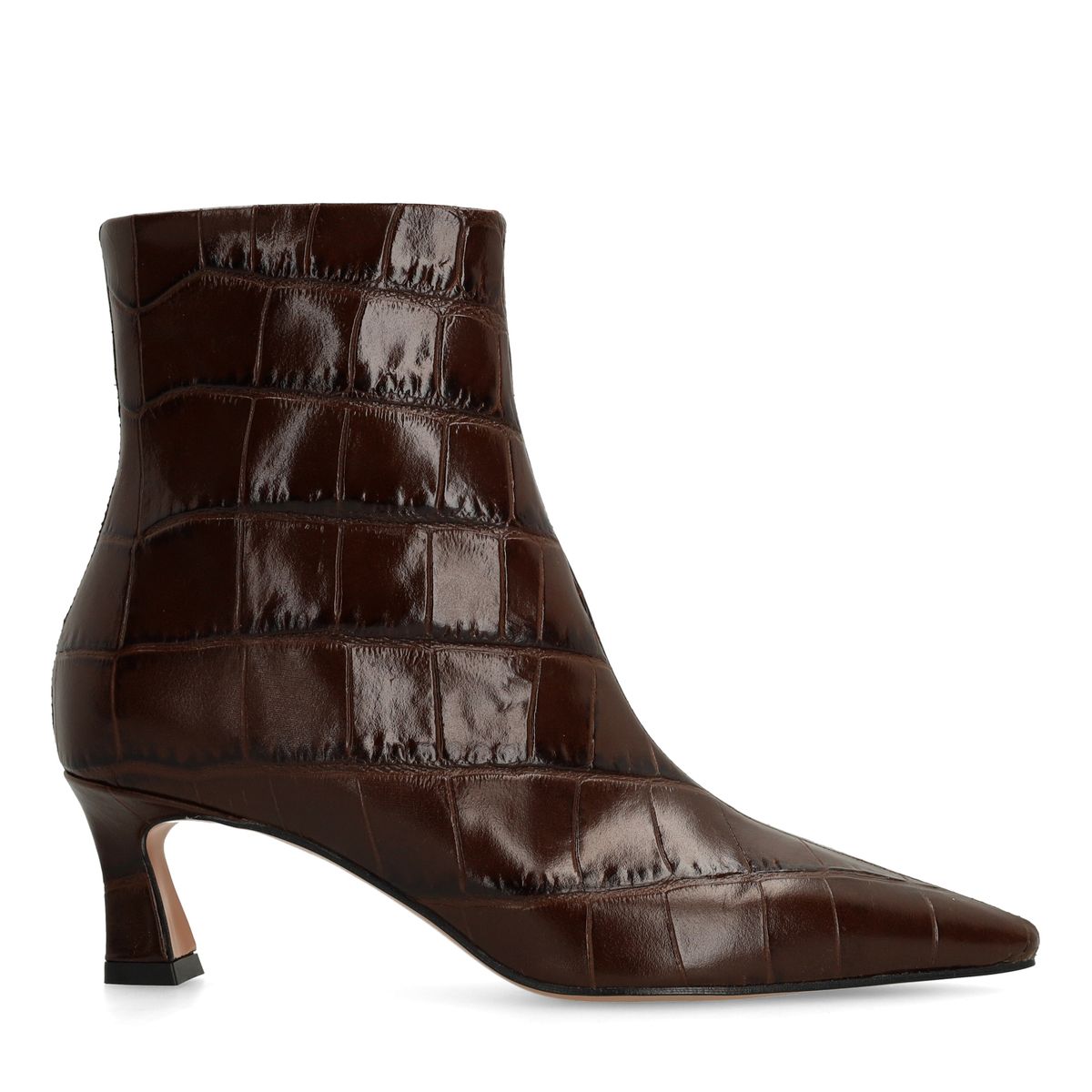 Bruine leren croco enkellaarsjes met hak