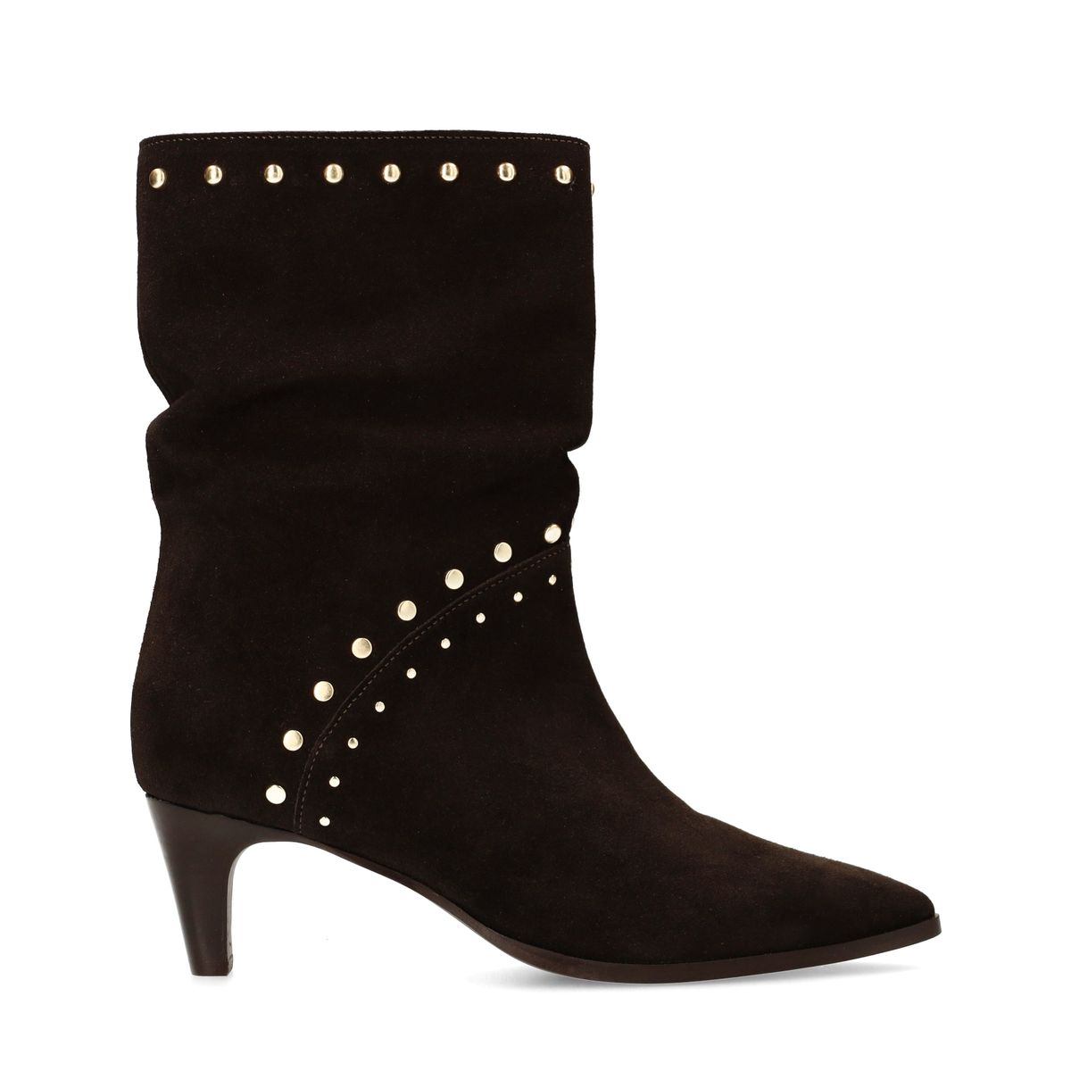 Manfield Dunkelbraune Veloursleder-Stiefeletten Mit Nieten