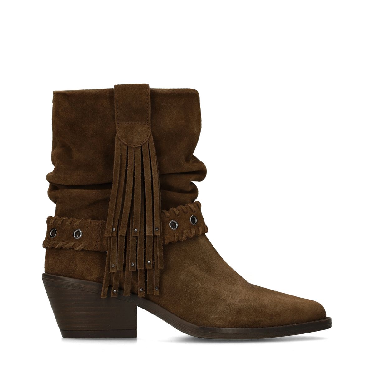Manfield Braune Veloursleder-Stiefeletten Mit Boho-Details