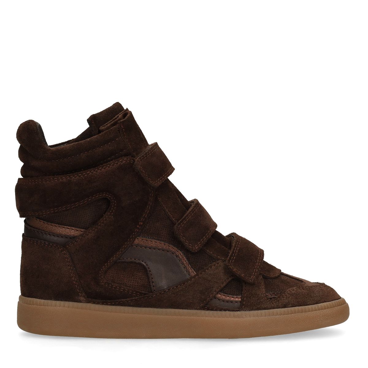 Taupe suède hoge sneakers met klittenband