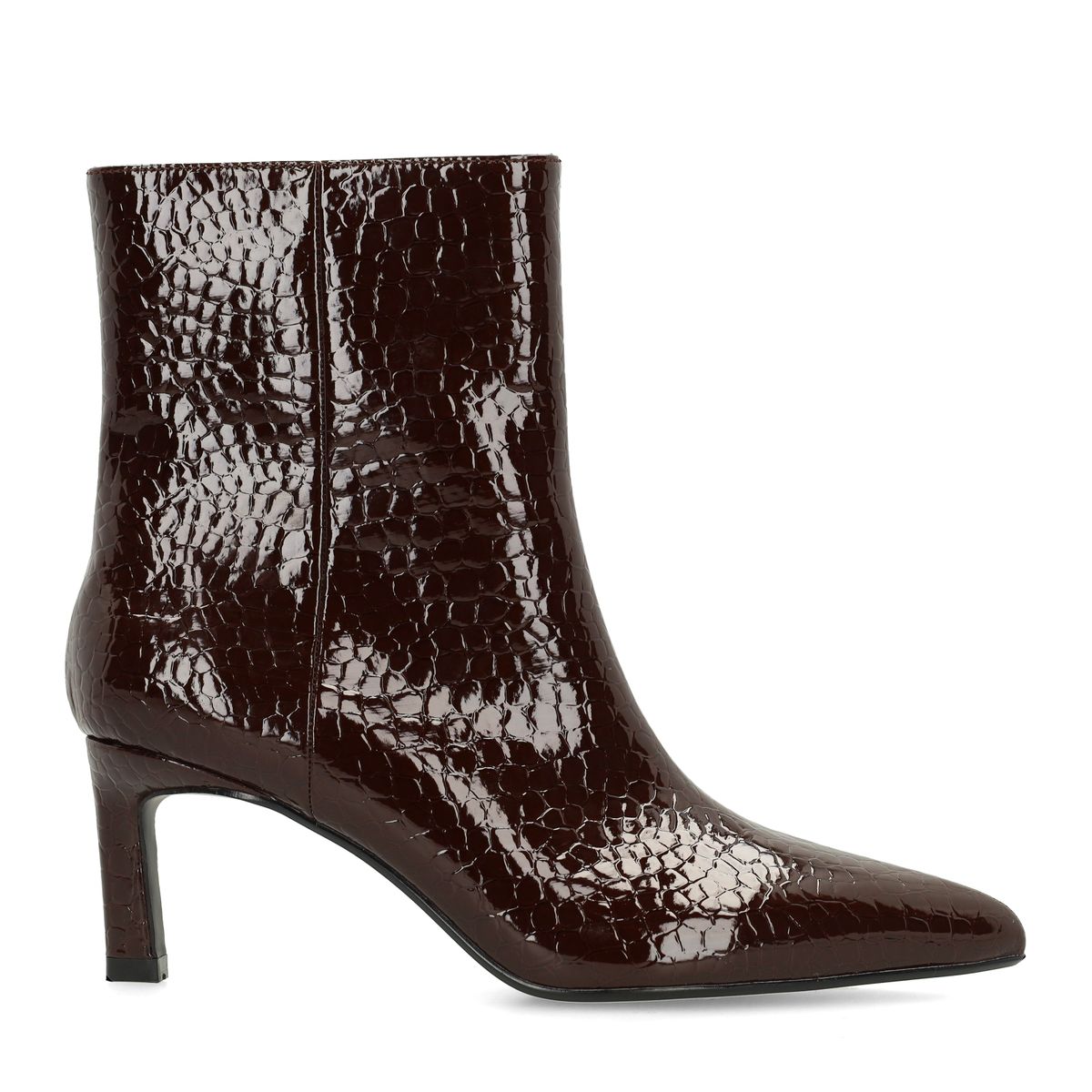 Donkerbruine lak enkellaarsjes met hak