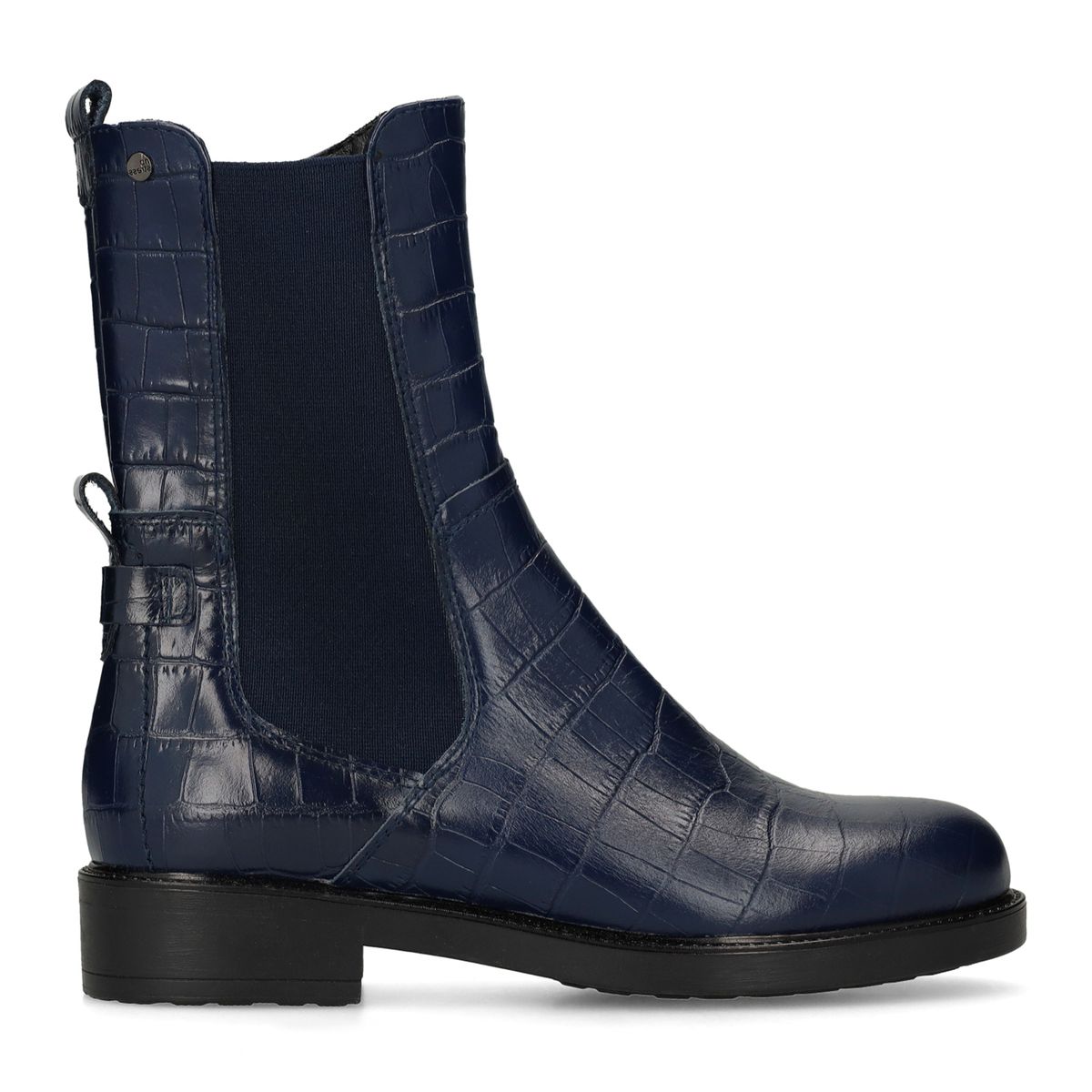 Donkerblauwe leren chelsea boots met croco details