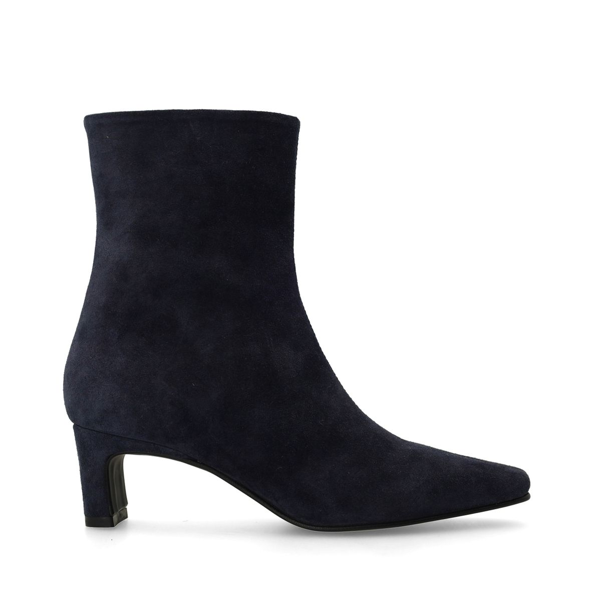 Donkerblauwe suède enkellaarsjes met hak
