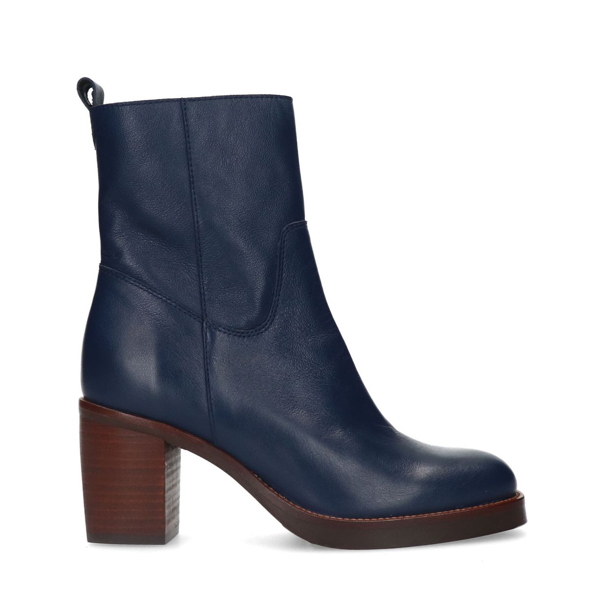 Blauwe leren enkellaarsjes met hak