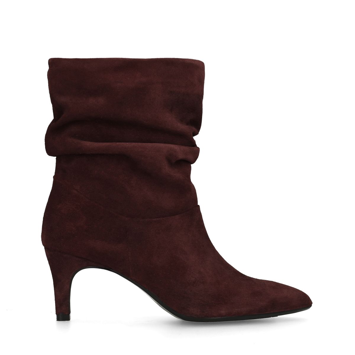 Bordeaux rode suède enkellaarsjes met hak
