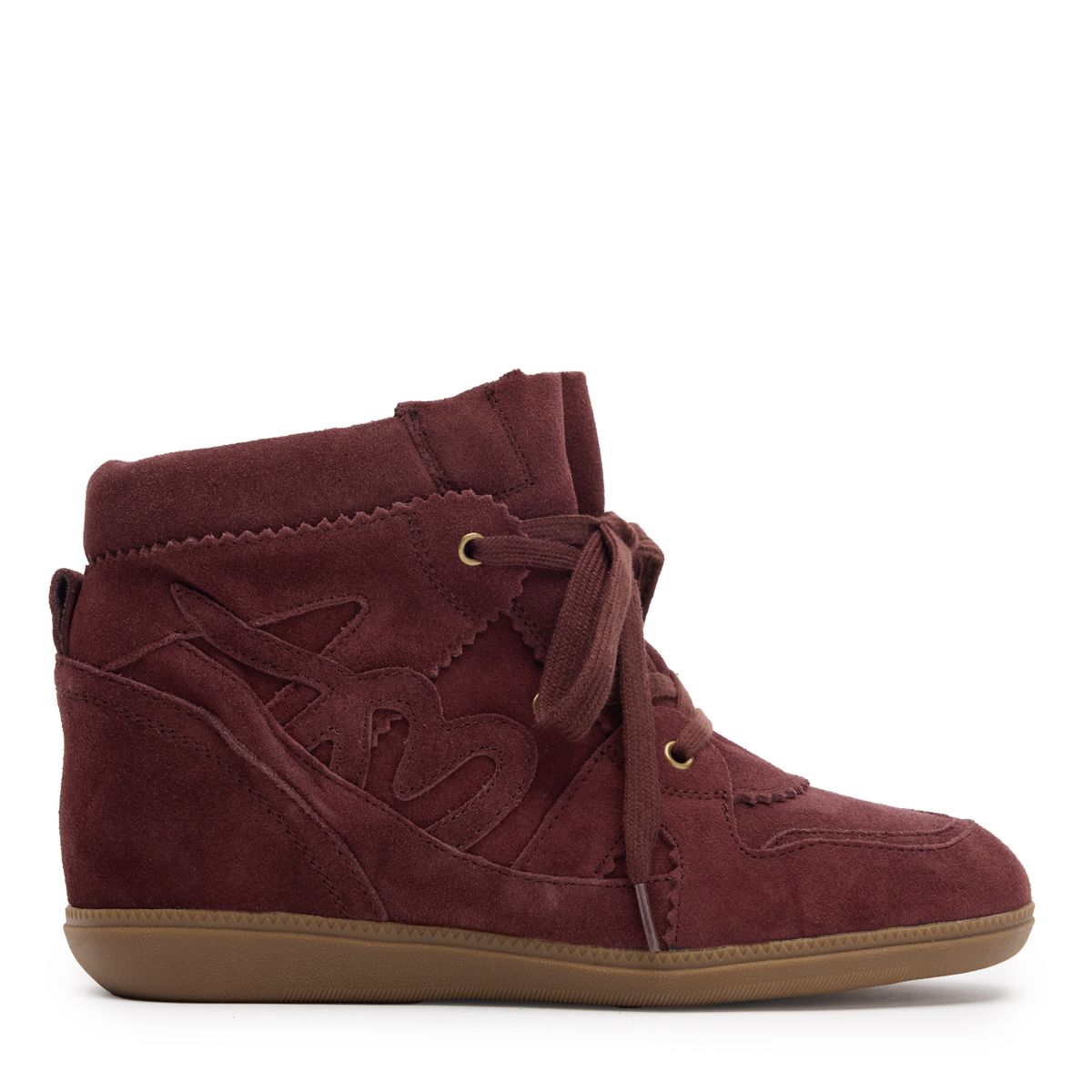 Burgundy suède wedge sneakers