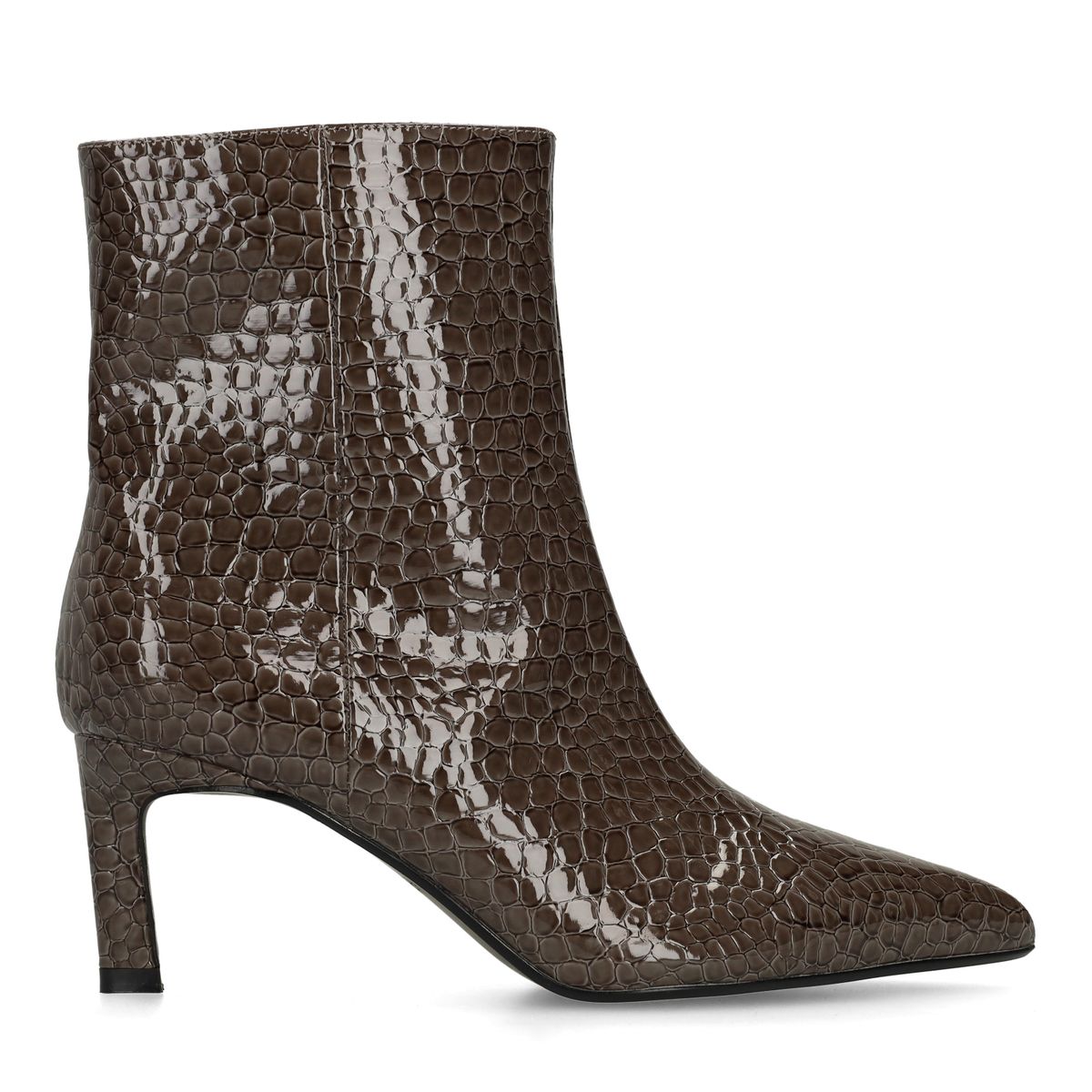 Donkergrijze lak enkellaarsjes met hak