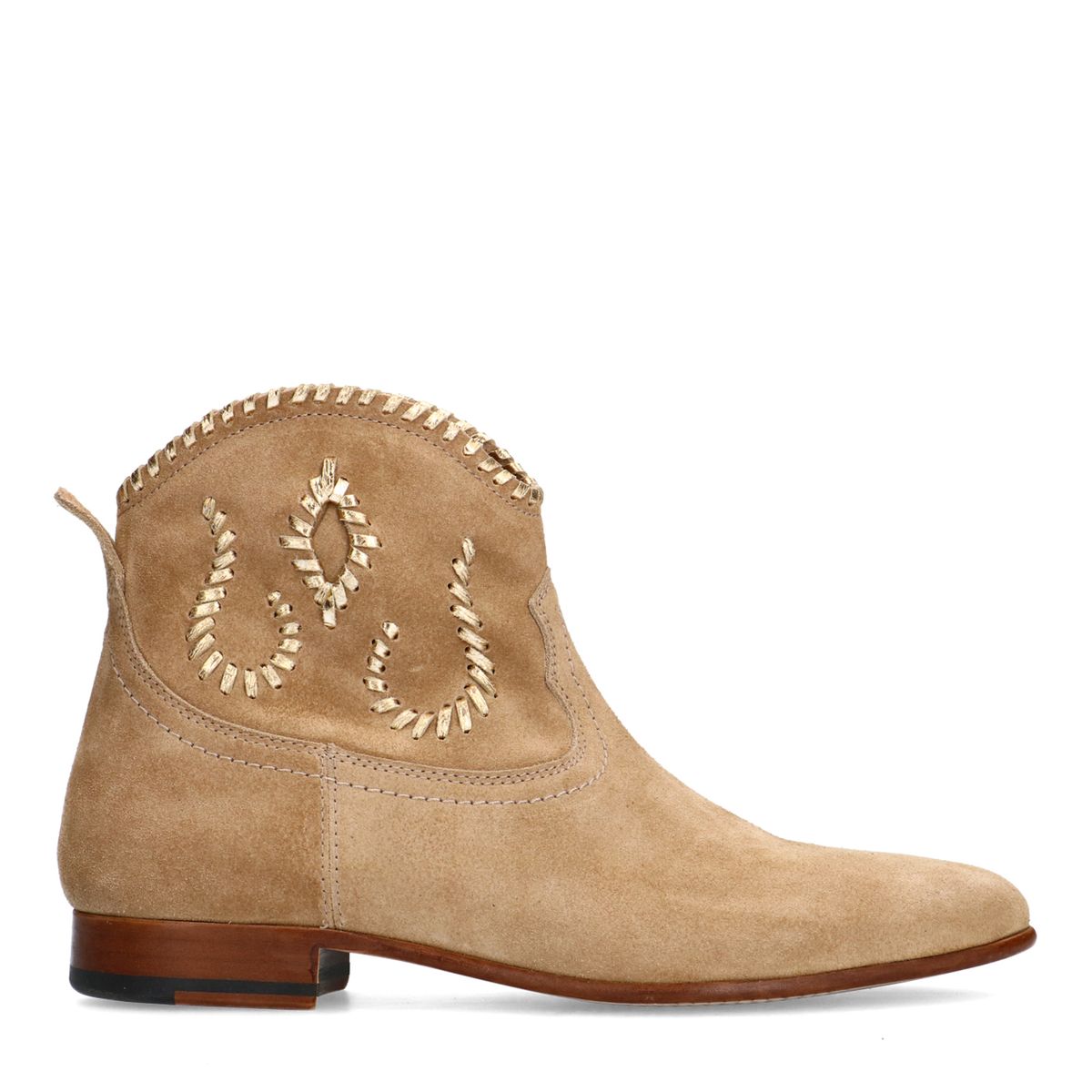 Beige suède enkellaarsjes met gouden details