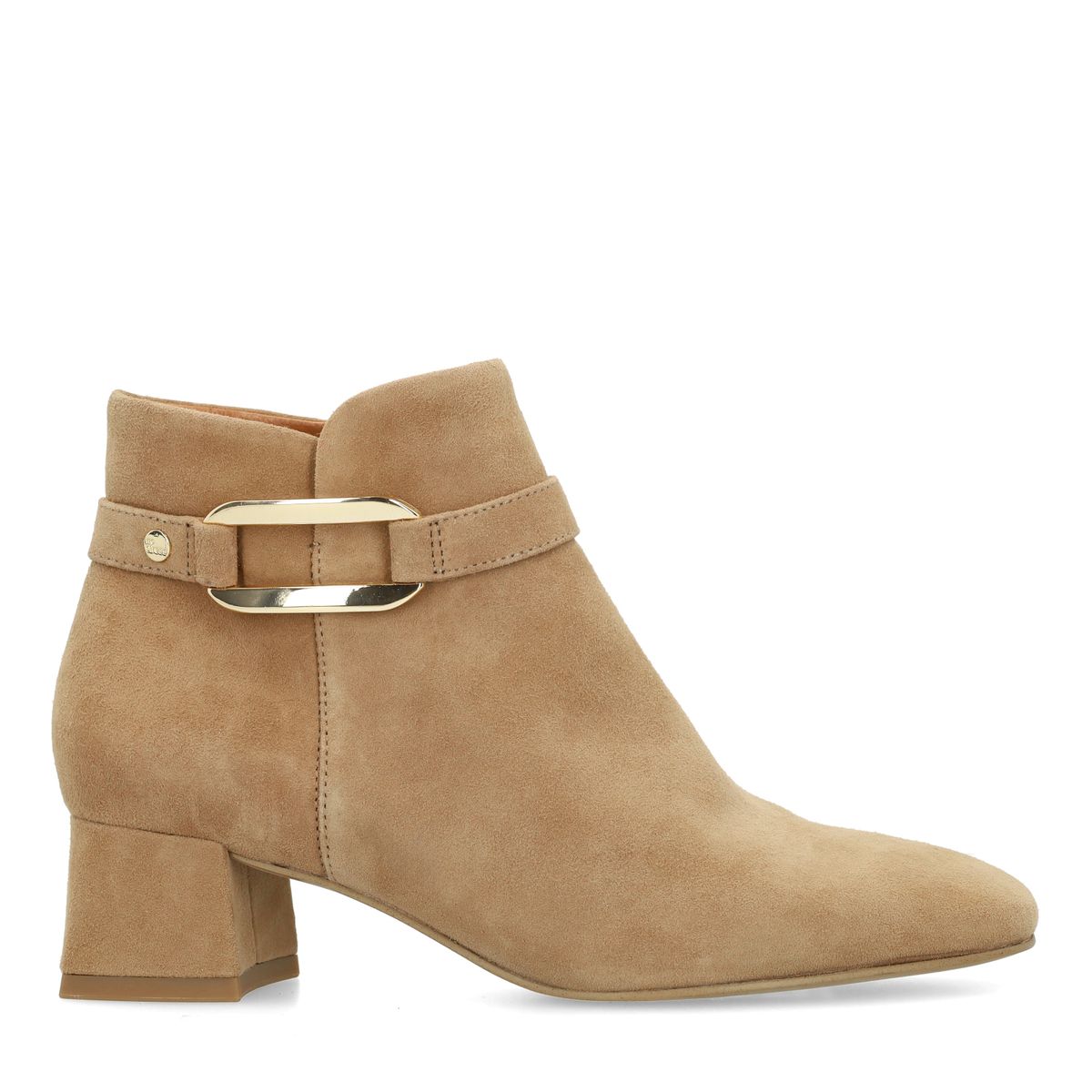Beige suède enkellaarsjes met hak