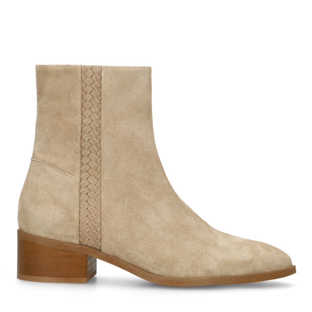 Manfield Beigefarbene Veloursleder-Stiefeletten Mit Absatz