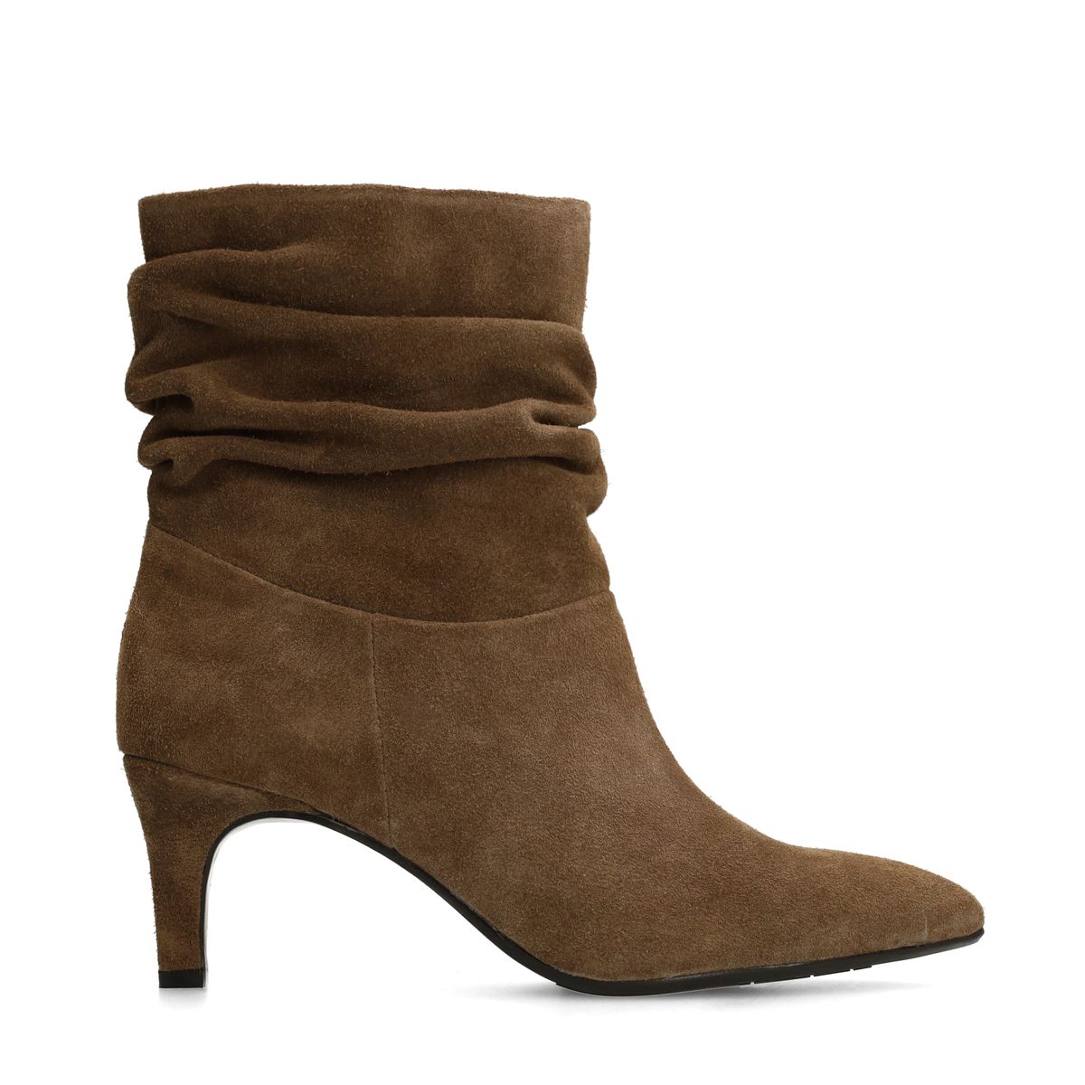 Manfield Taupefarbene Veloursleder-Stiefeletten Mit Absatz