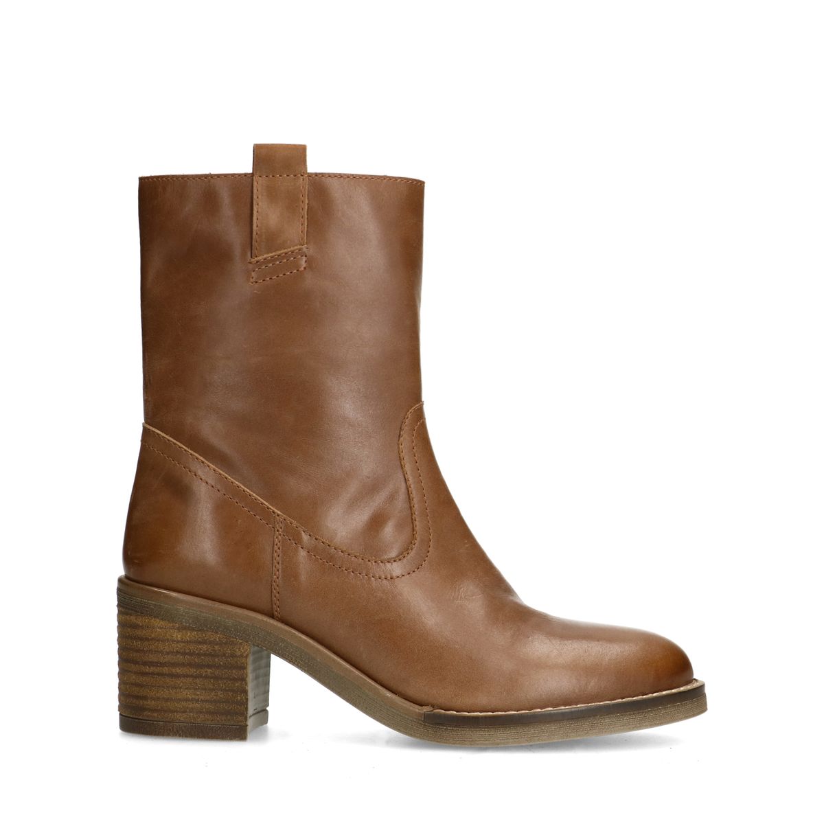 Cognac leren enkellaarsjes met hak