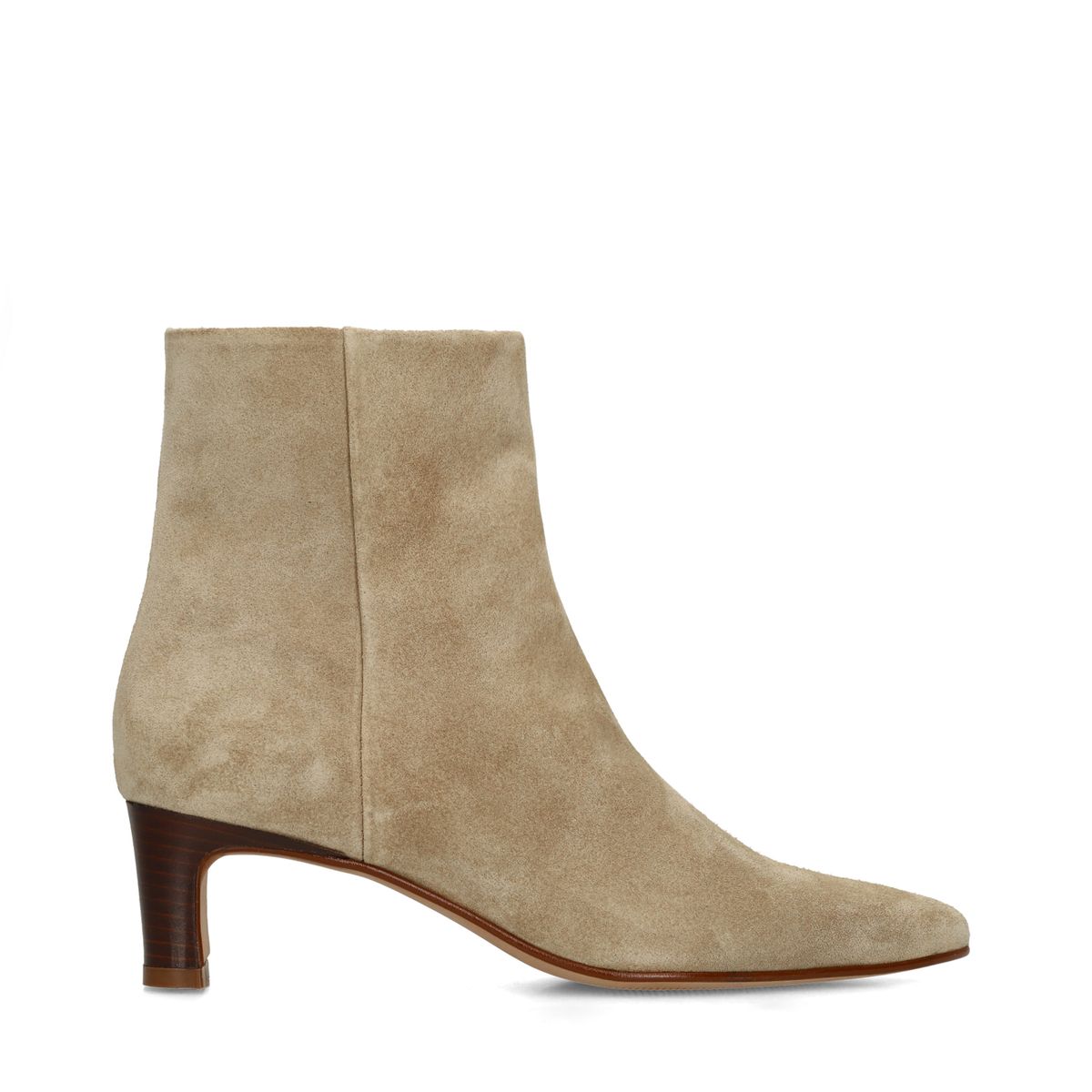 Manfield Beigefarbene Veloursleder-Stiefeletten Mit Absatz