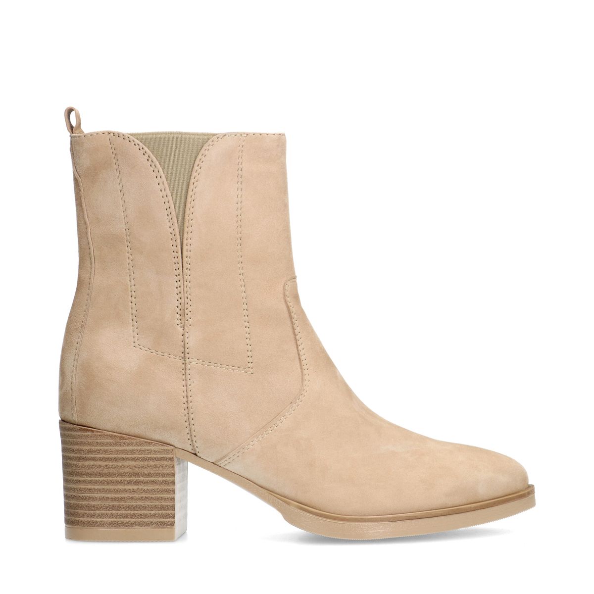 No Stress Beigefarbene Veloursleder-Stiefeletten Mit Absatz