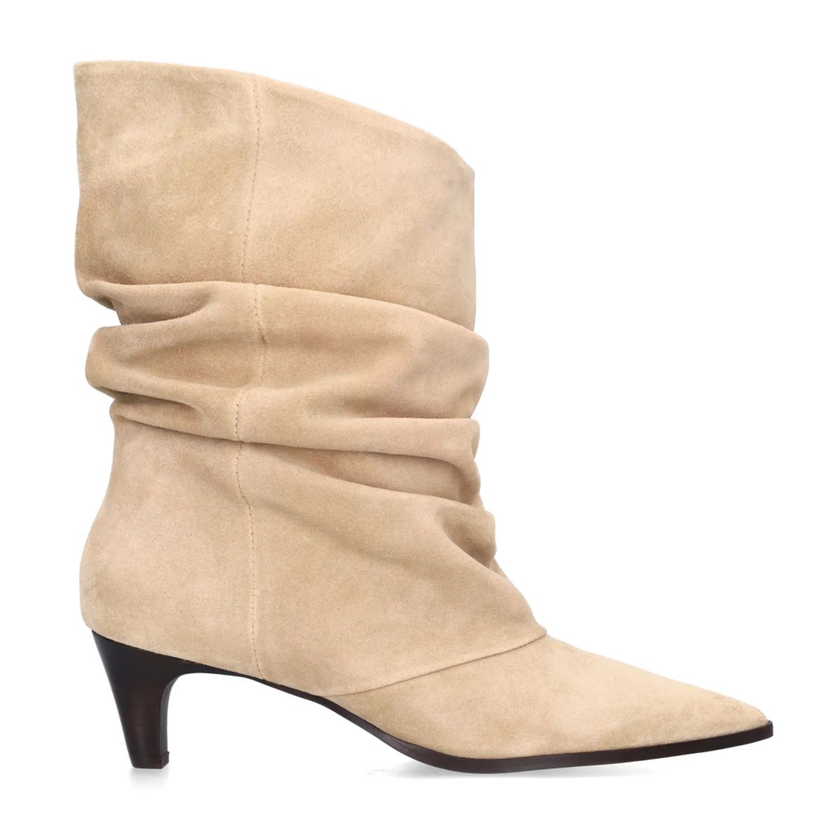 Manfield Beige Suède Slouchy Enkellaarsjes Met Hak