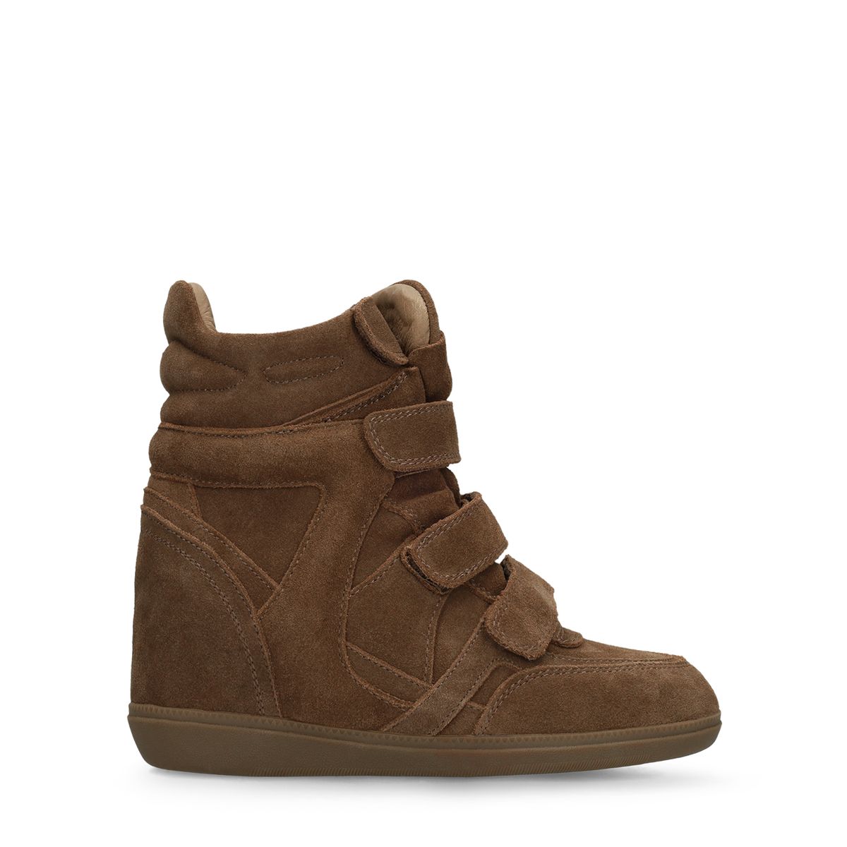 Manfield Taupefarbene Veloursleder-Sneaker Mit Keilabsatz