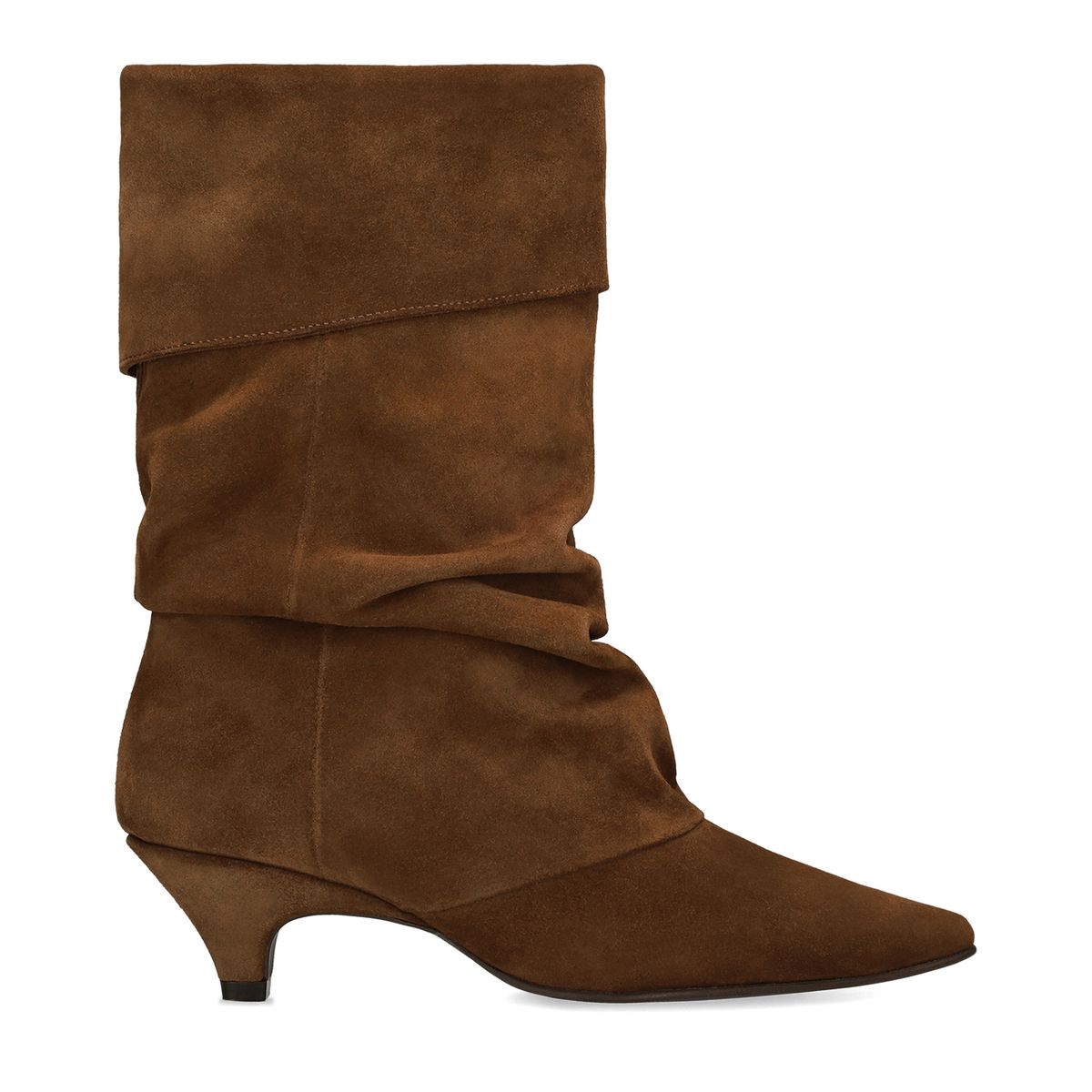 Cognac suède slouchy enkellaarsjes met hak