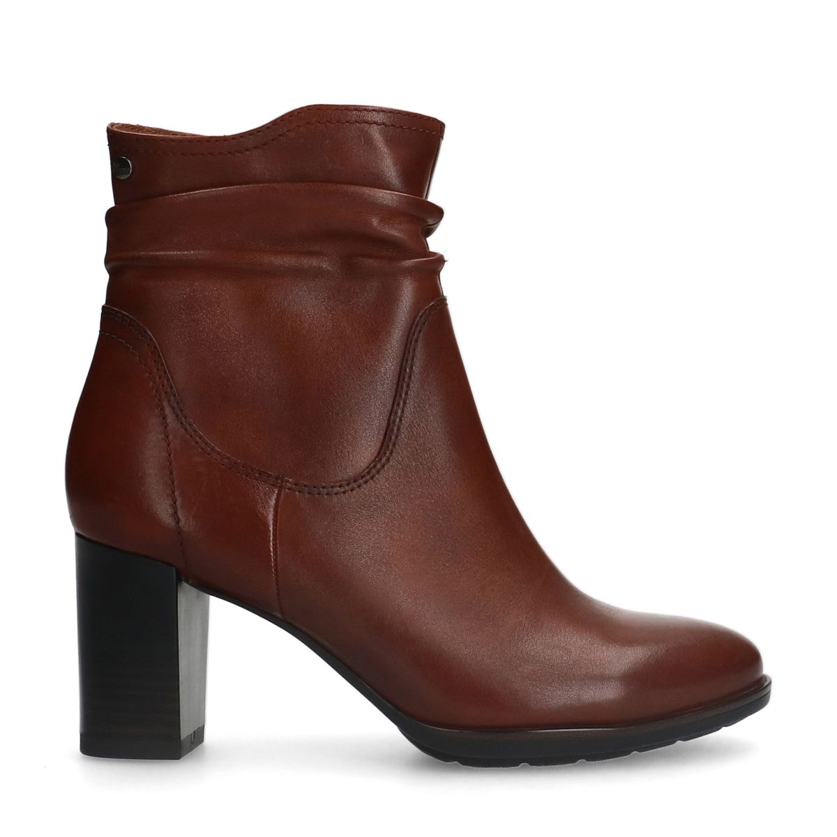 Cognac leren enkellaarsjes met hak