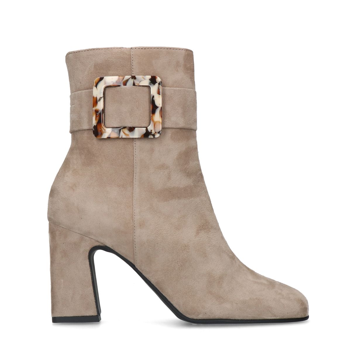 Beige suède enkellaarsjes met gesp