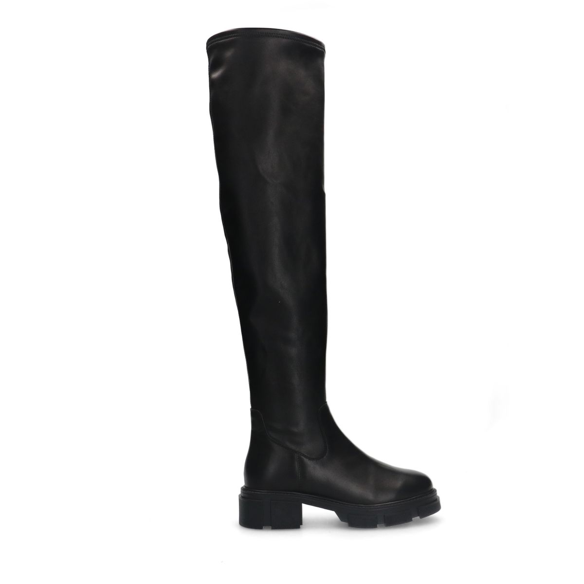 Zwarte leren hoge overknee laarzen