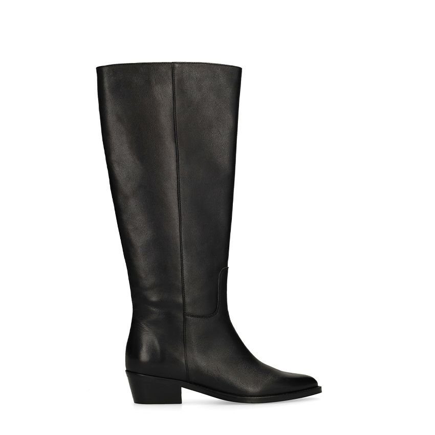Zwarte leren hoge laarzen met brede schacht