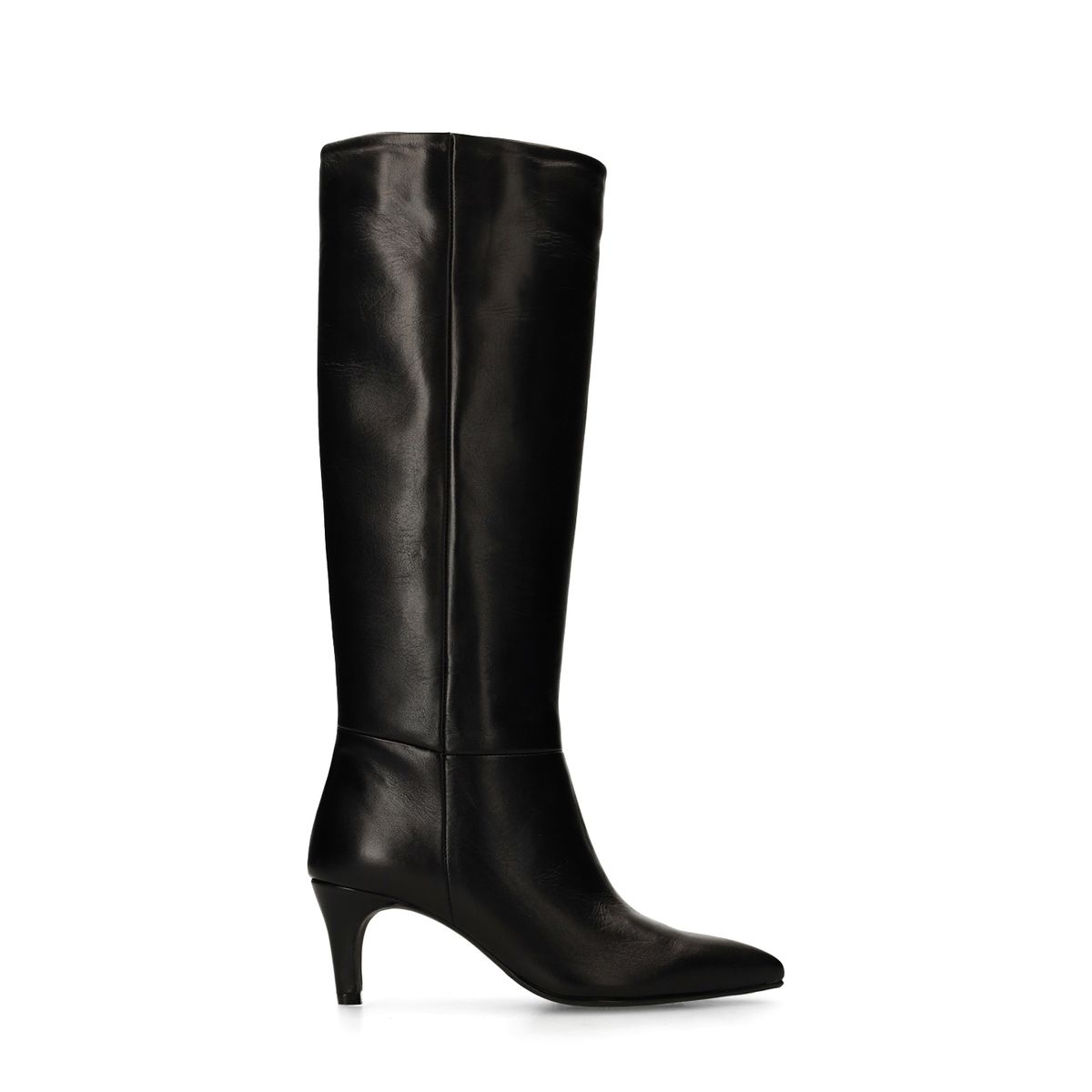 Zwarte hoge leren laarzen met hak