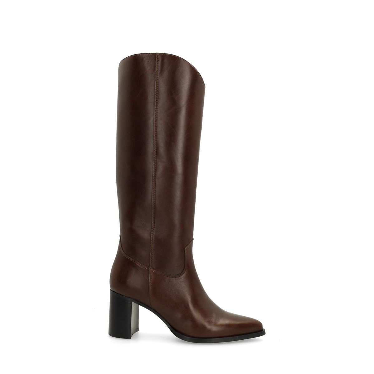 Donkerbruine hoge leren laarzen met hak