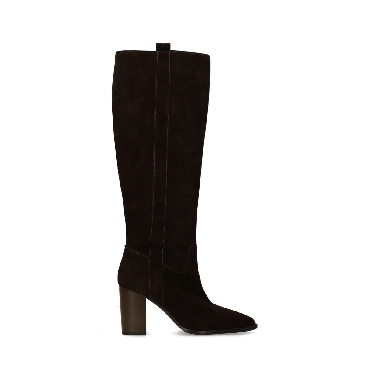 Donkerbruine suède hoge laarzen met hak