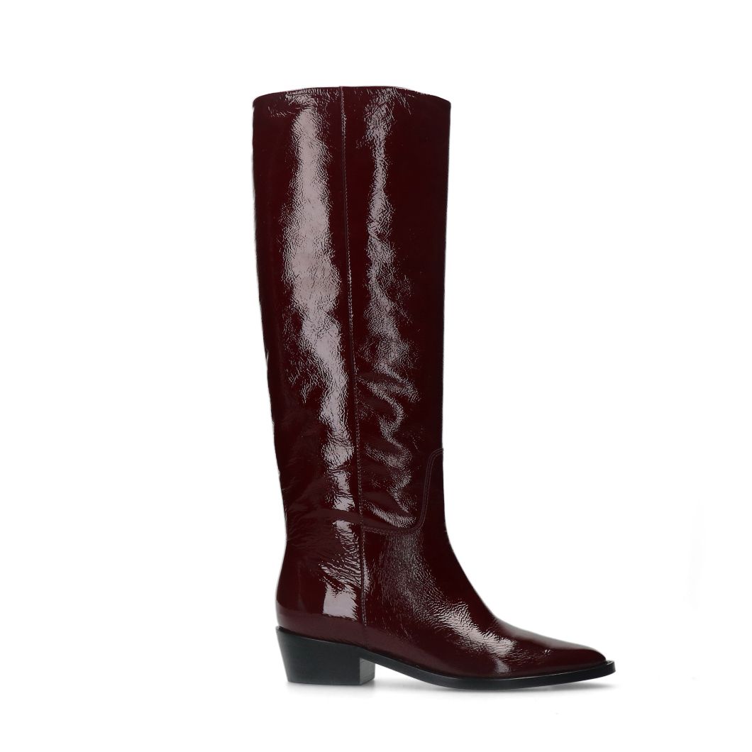 Rode lakleren hoge laarzen
