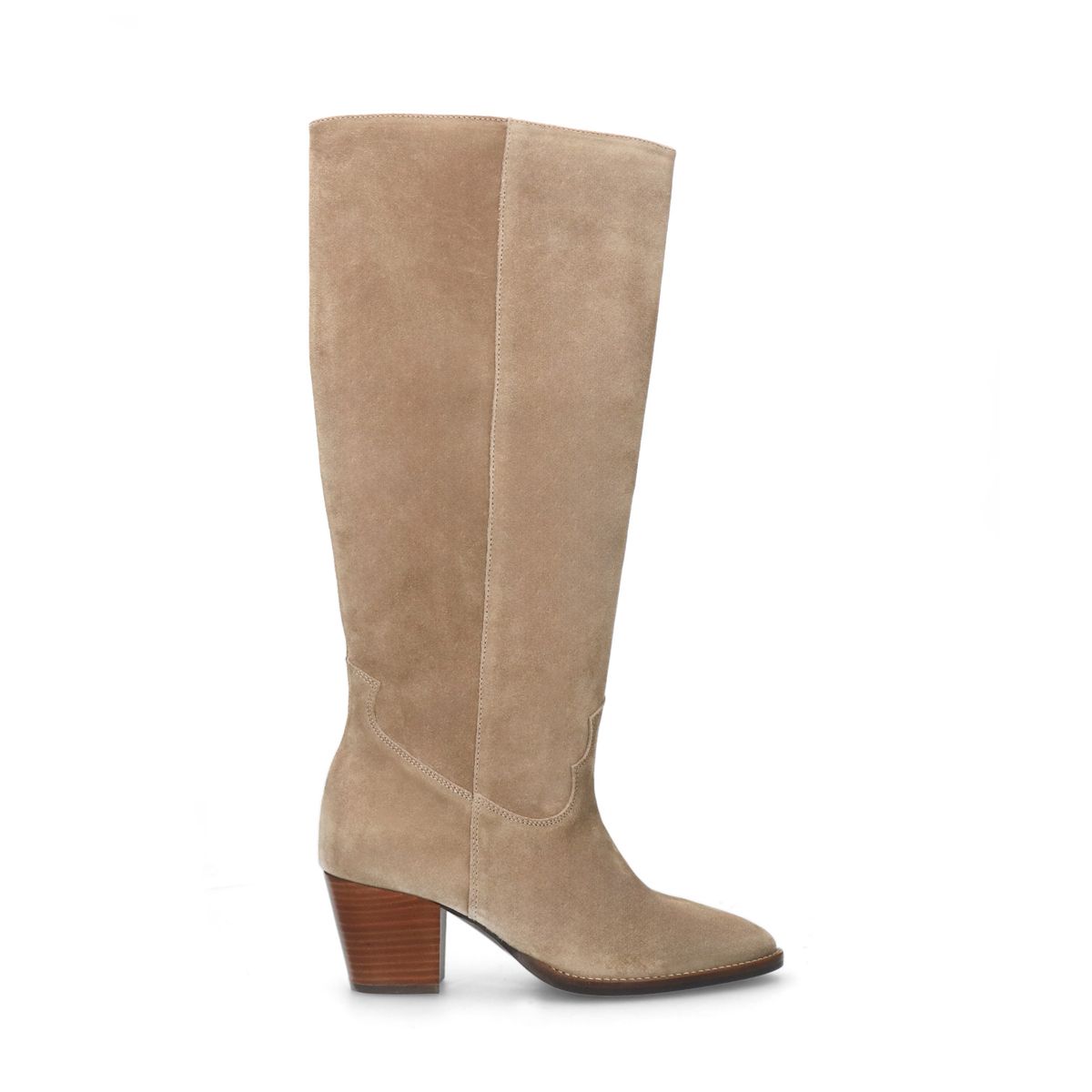 Taupe suède hoge laarzen met hak