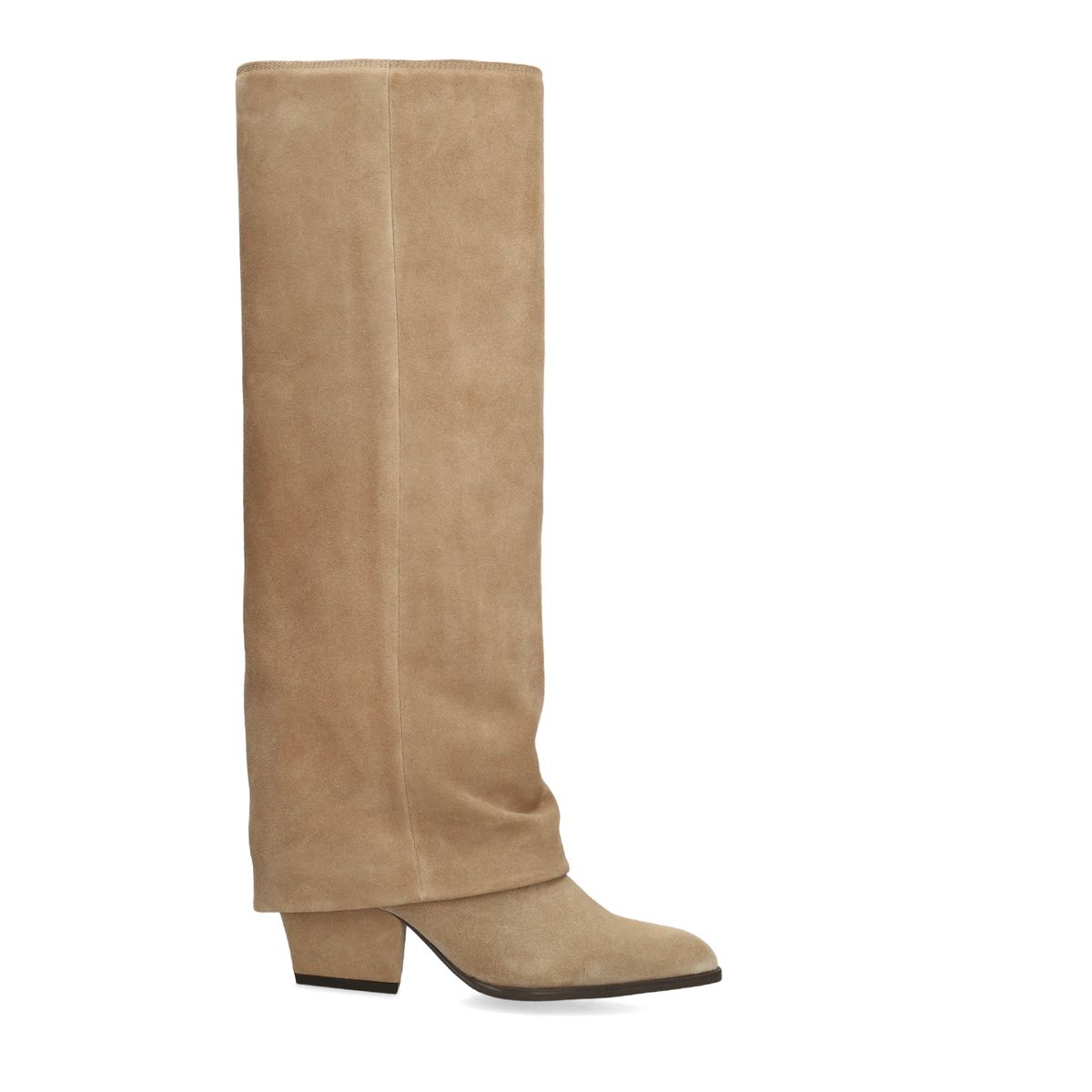 Manfield Beige Suède Hoge Laarzen Met Flap