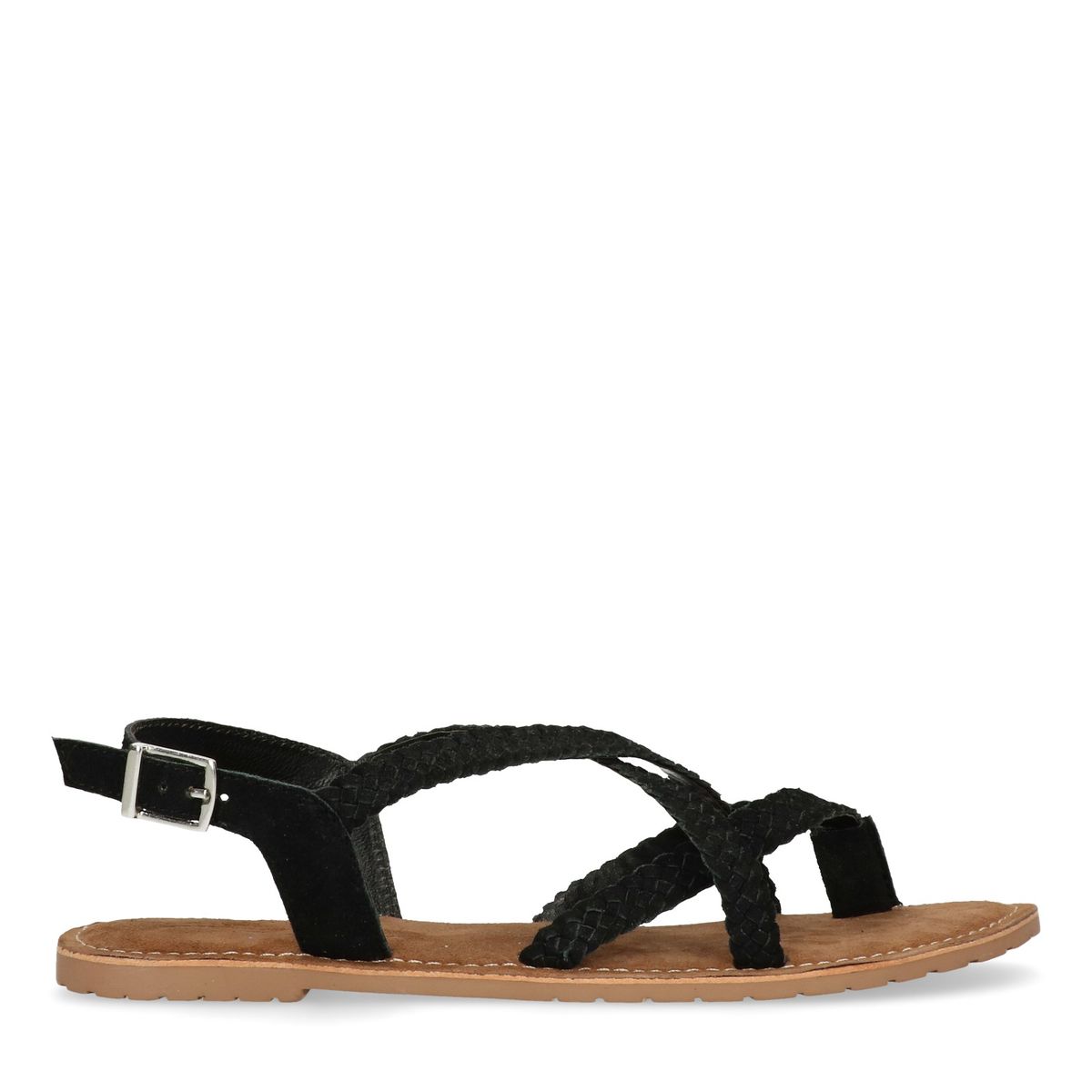 Schwarze Ledersandalen mit geflochtenen Riemchen