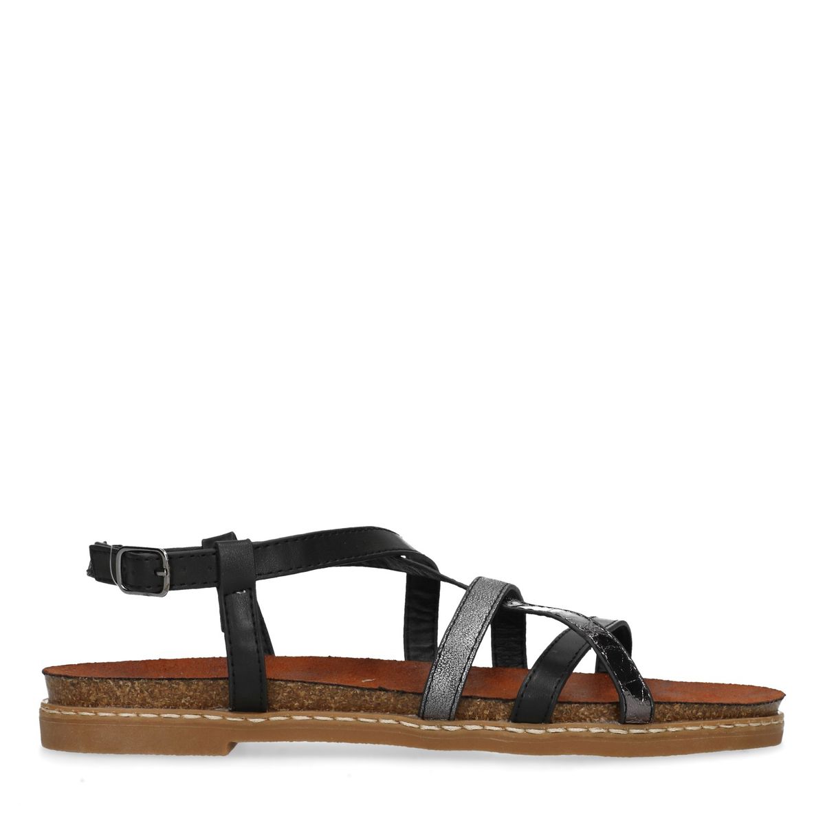 Schwarze Sandalen mit gekreuzten Riemchen