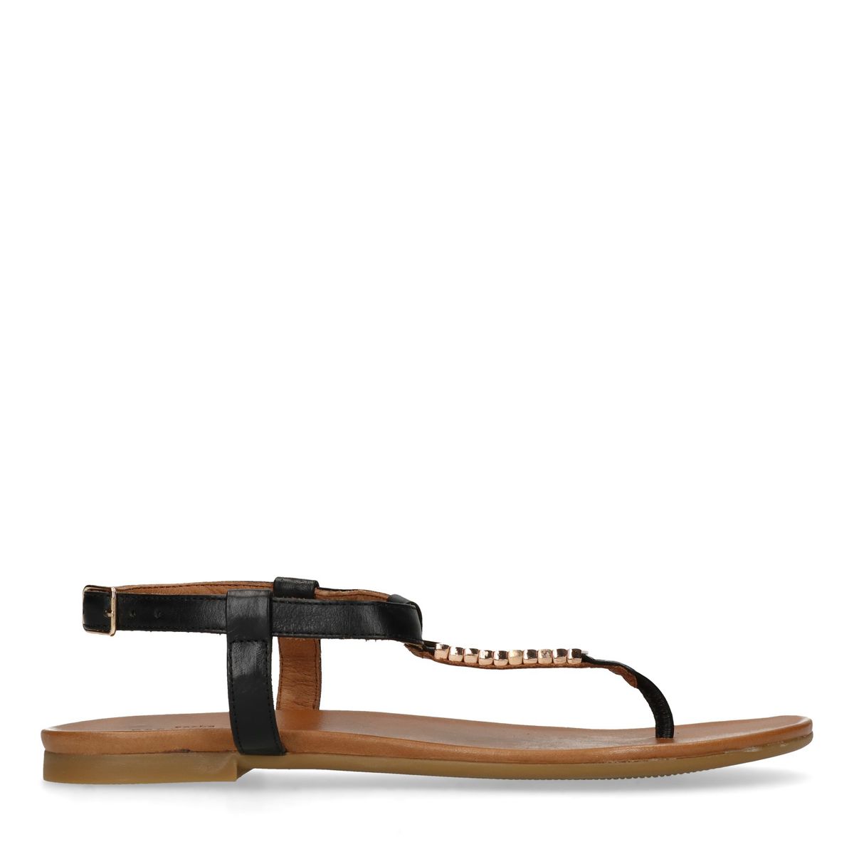 Schwarze Sandalen mit goldenen Details