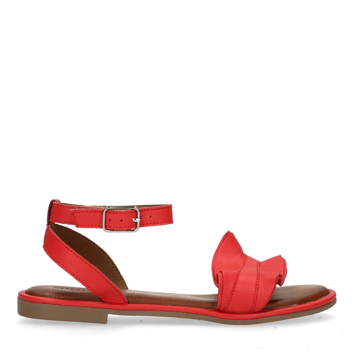 Rote Sandalen mit Rüschen